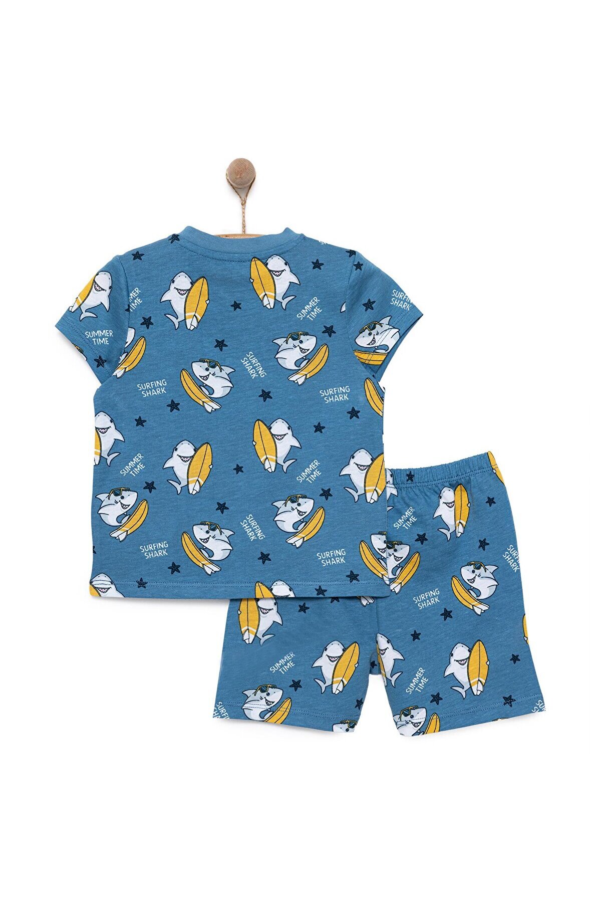 ebebek Hello Baby HelloBaby Kısa Kol Köpek Balığı Desenli Bisiklet Yaka Pijama Takımı Erkek Bebek fotoğrafı 3 (önizleme)