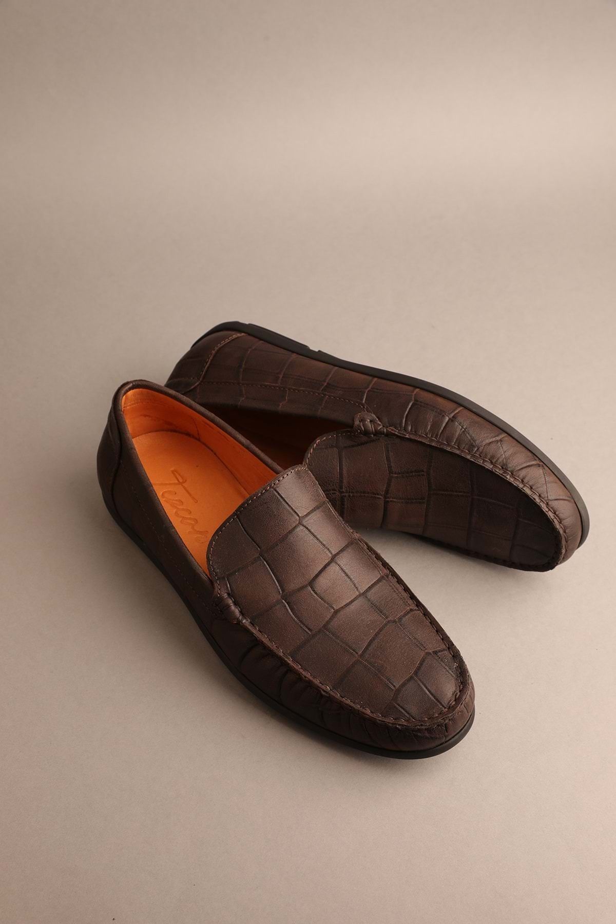 Gondol-Loafer clasic pentru bărbați din piele naturală maro Croco 41 ttx.229 2