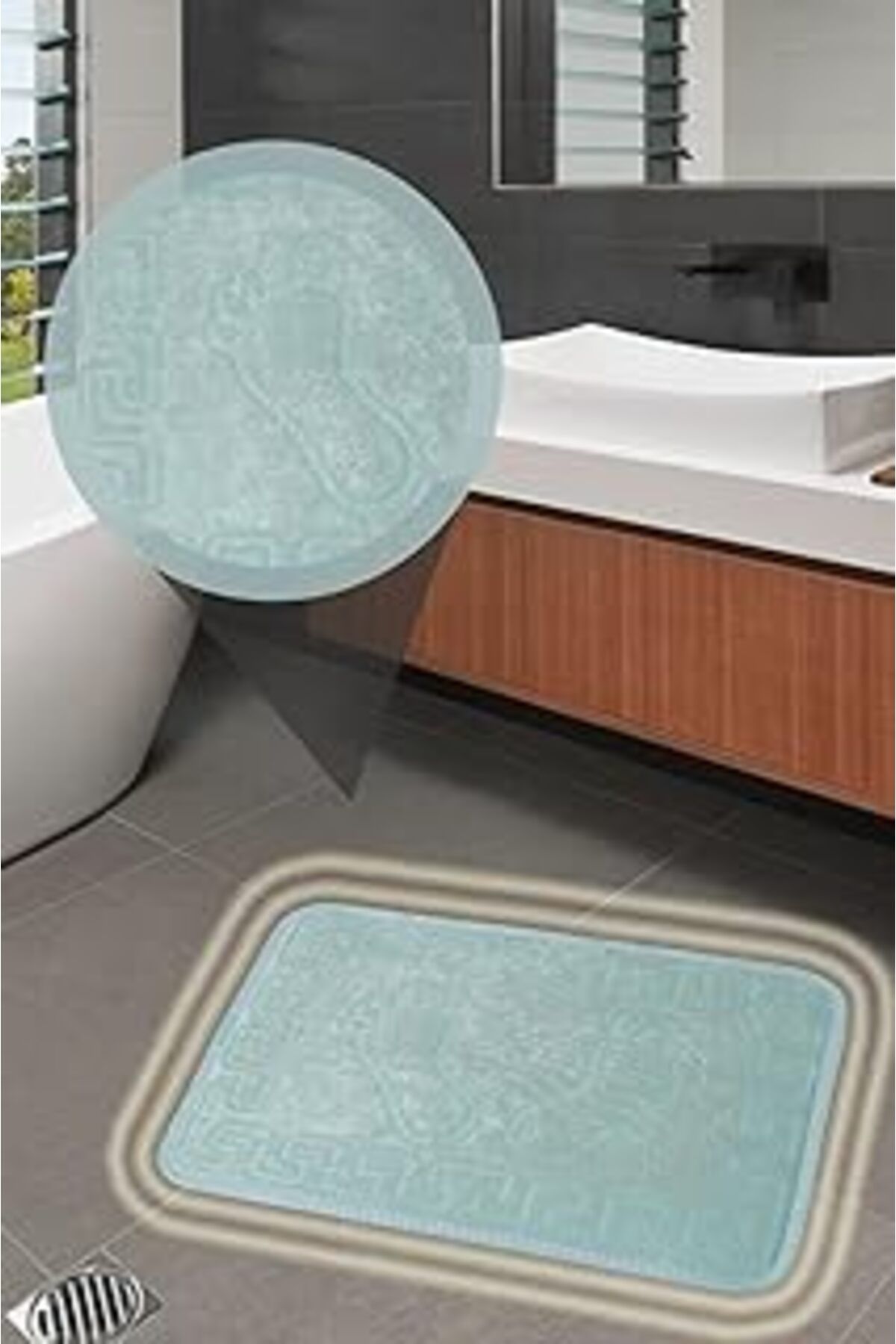 Mu Art İkinciten Kaymaz Tabanlı Ayak İzli Banyo Paspası Halısı 60X40 Cm Mavi