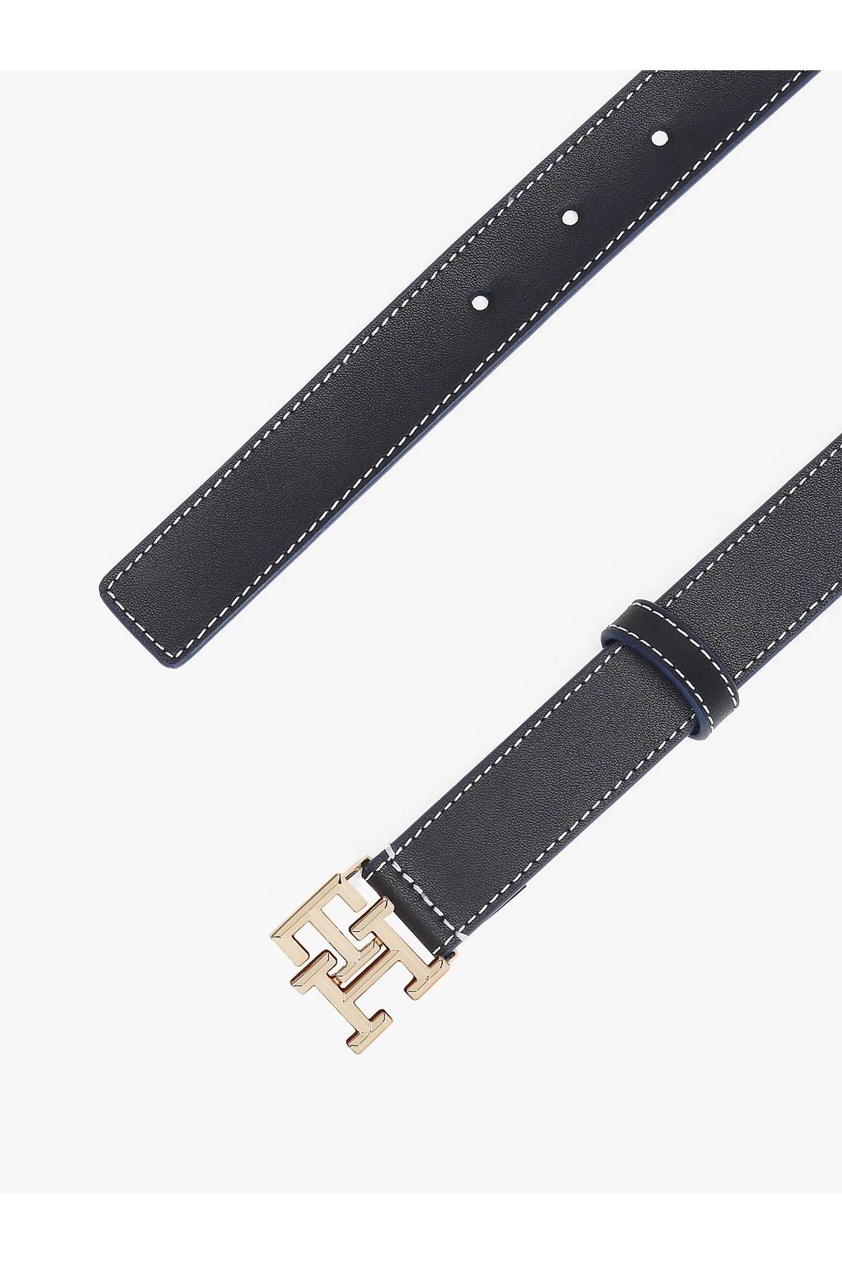 Tommy Hilfiger-Women's Navy Blue Th Monogram Leather Belt 2