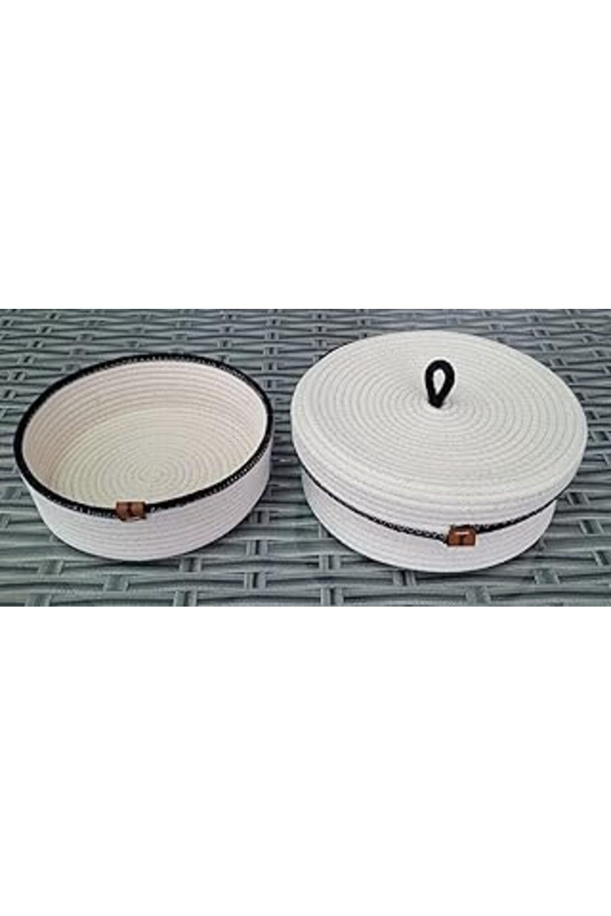 Mu Art Kapakli 3 Parça 24Cm Hasir Sepet Yuvarlak Ev Banyo Halat Jüt Kordon İp Örme Çok Amaçli Havlu Düzenl