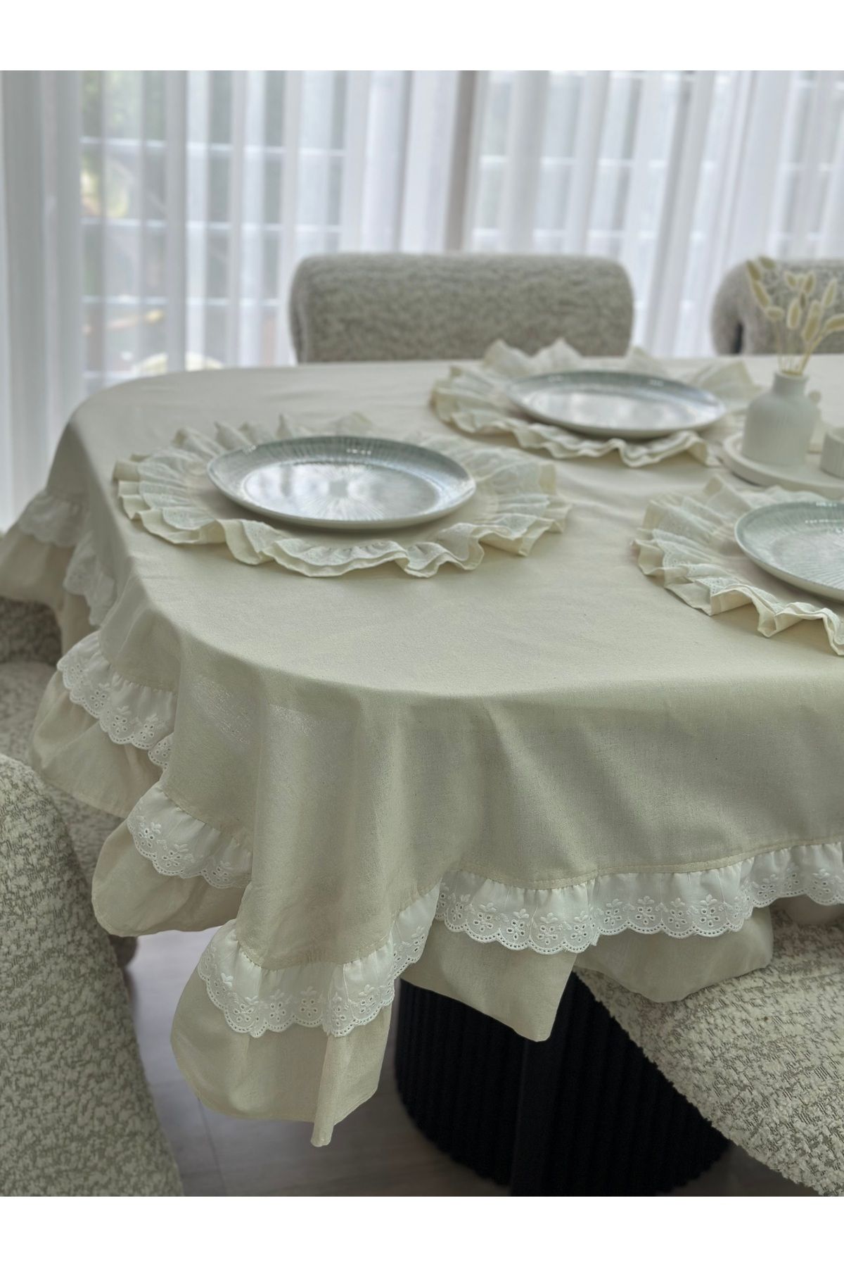 eyma home-Raw Linen Scallop Ruffle Tablecloth (140X 340cm) 2