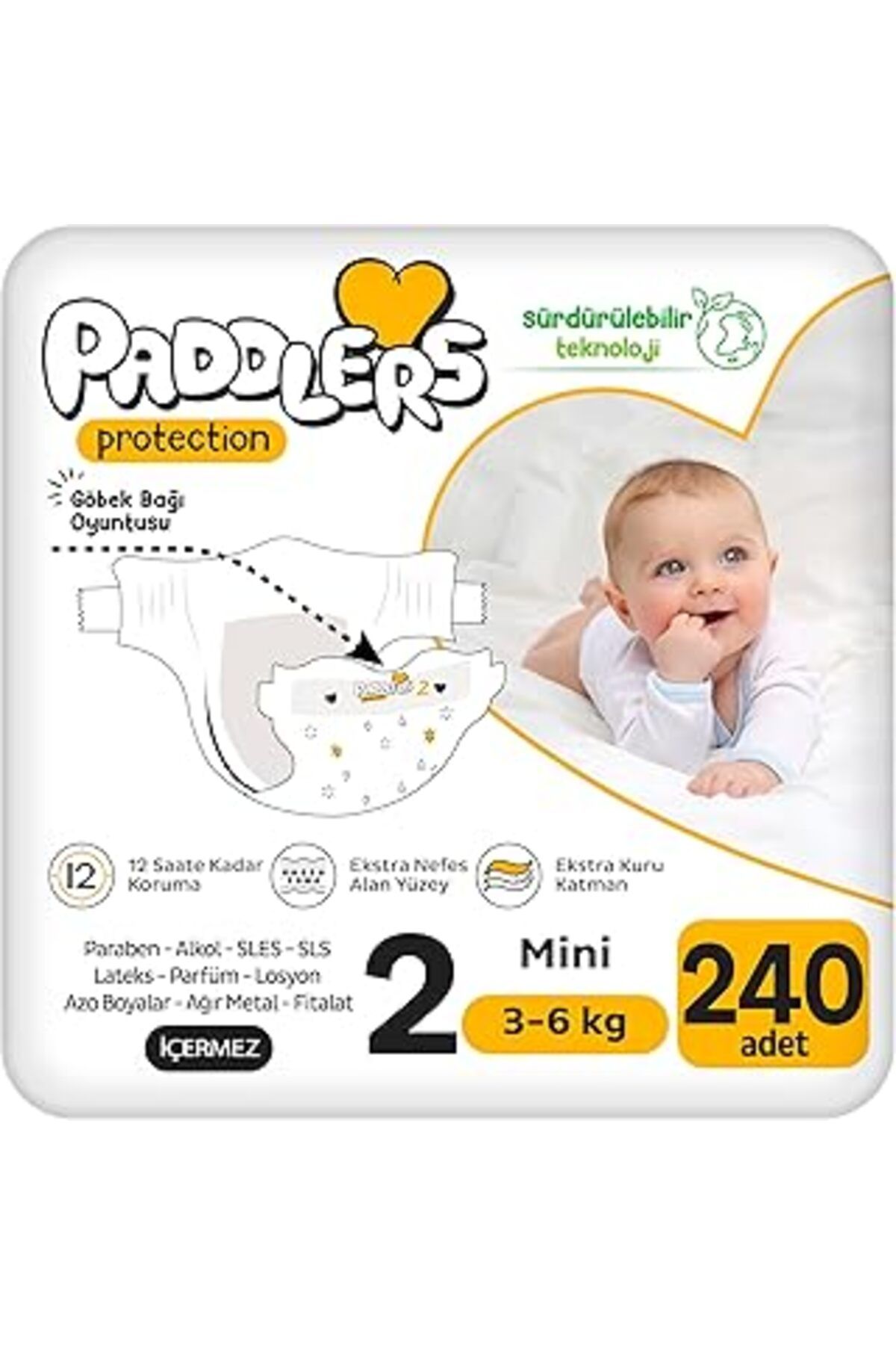Mu Art Ahşap Paddlers Protection Bebek Bezi 2 Numara Mini 240 Adet (3-6 Kg) Ekstra Jumbo Set
