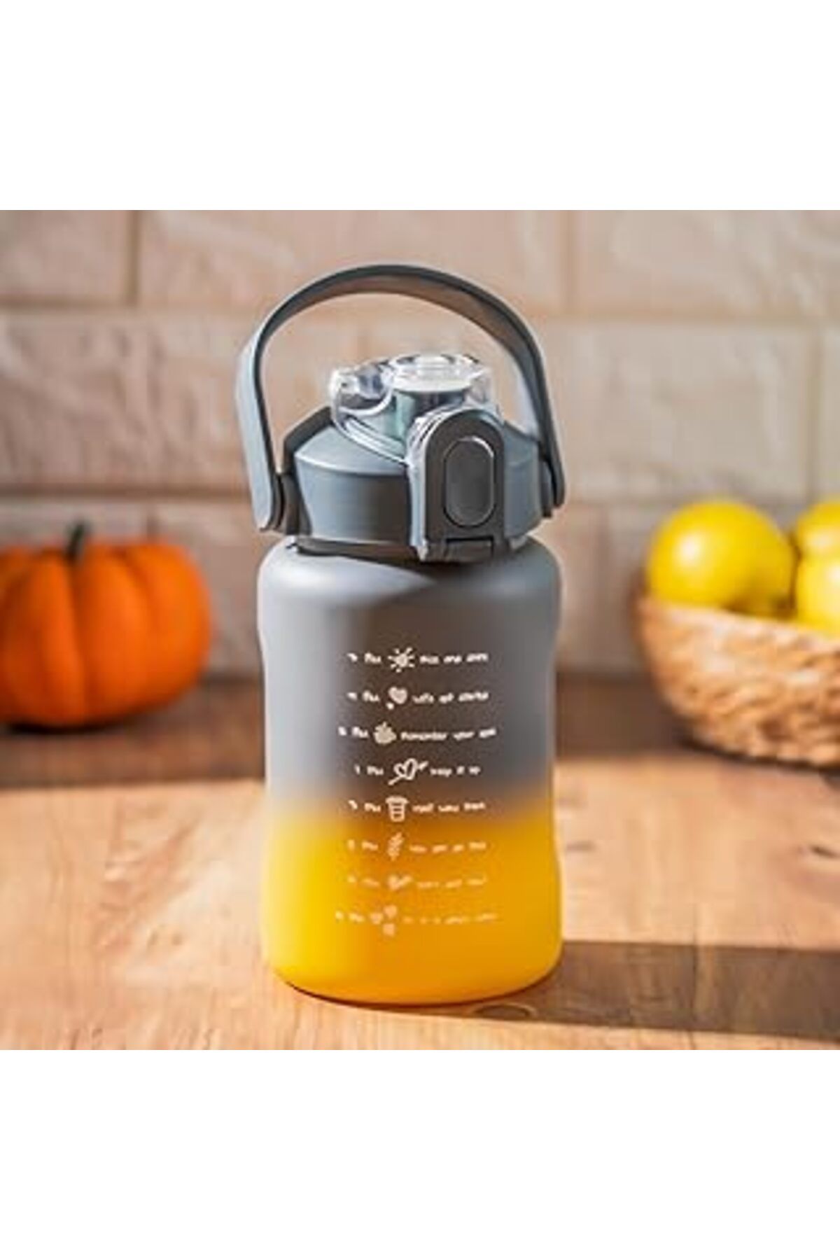 Mu Art Porsima 700.114 Su Şişesi - Motivasyon Su Matarası - Plastik Renkli Spor Suluk - Gri Sarı 1000 ml
