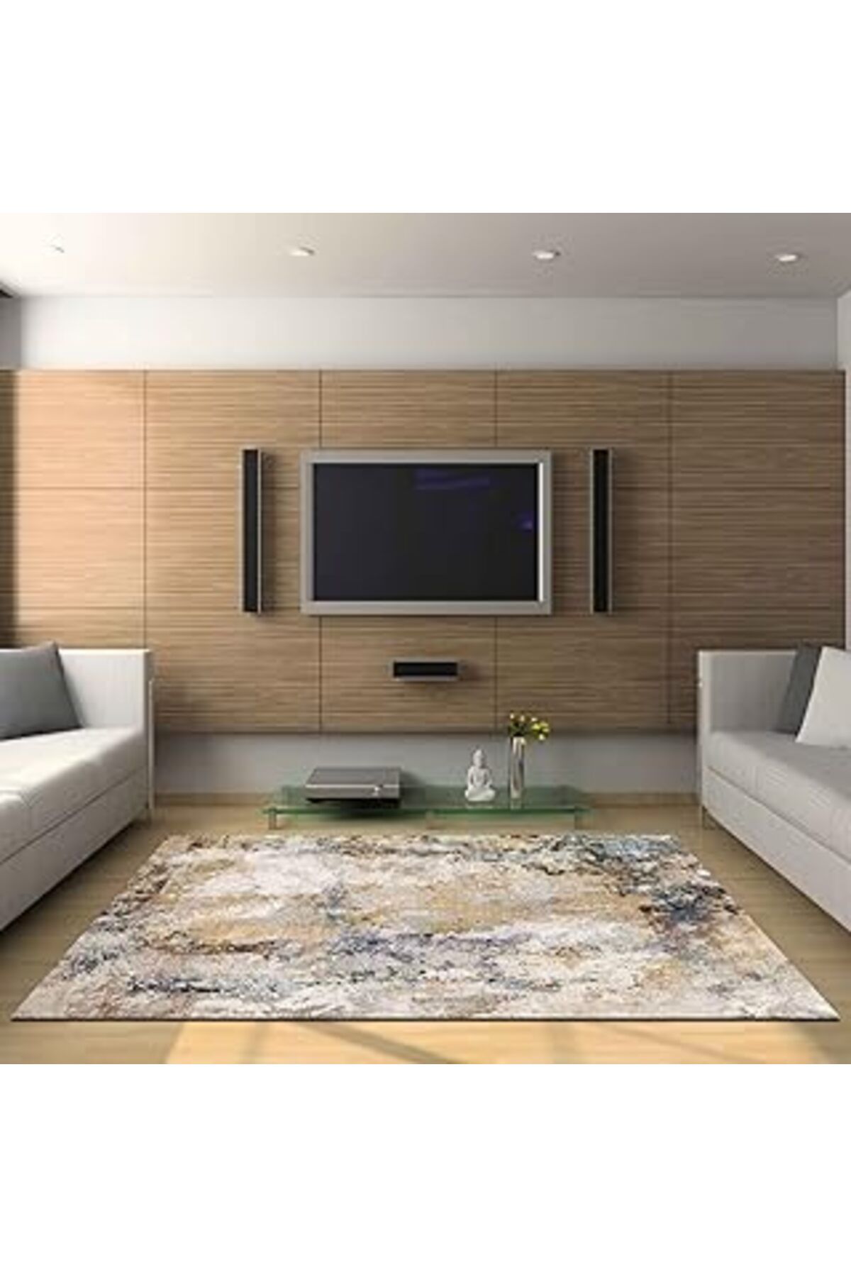 robotrend Latte Dizayn Maddox Desenli Pamuk Tabanlı Yıkanabilen Kaydırmaz Antibakteriyel Salon Halısı 80X150