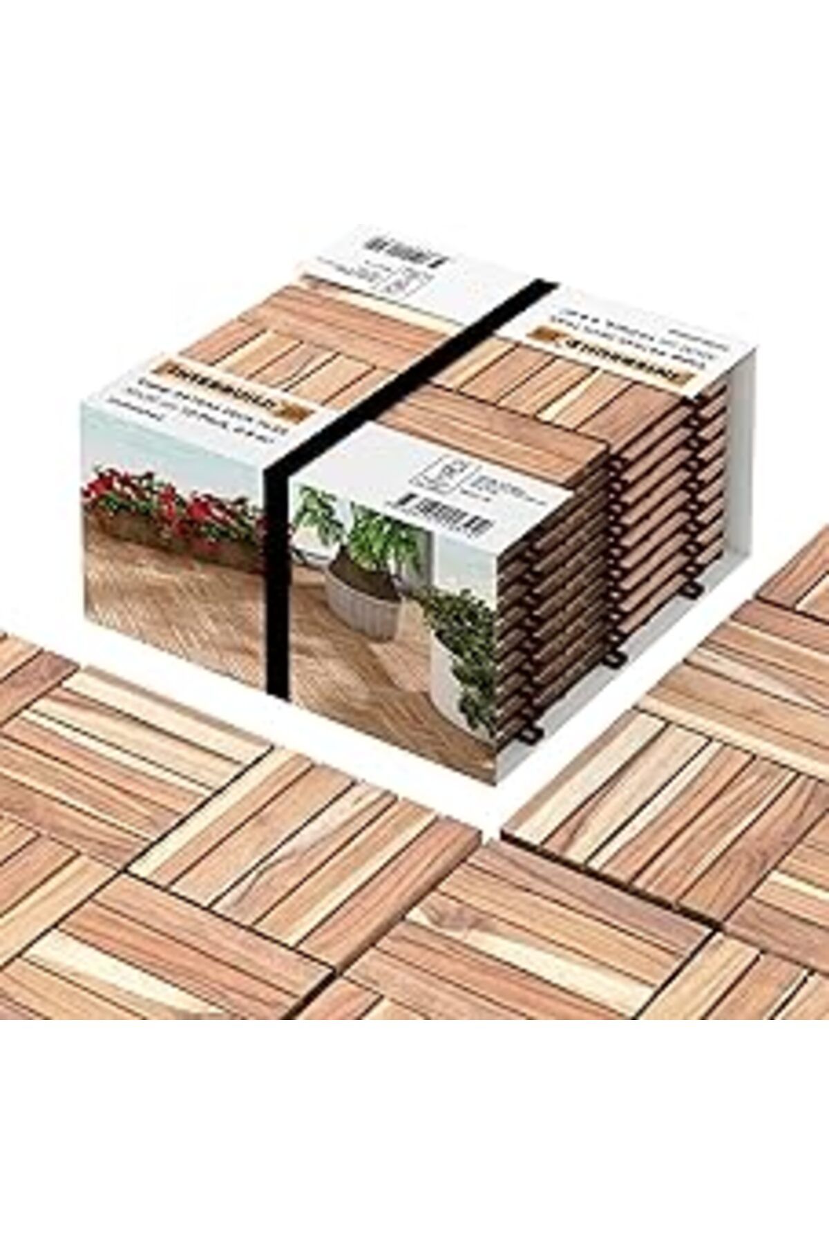 Pİ GLOBAL Interbuild Real Wood “gerçek Teak” Klasik, Yüzeyi Işlenmemiş, Kilitli Karo Deck, 30×30 Cm (10'lu P