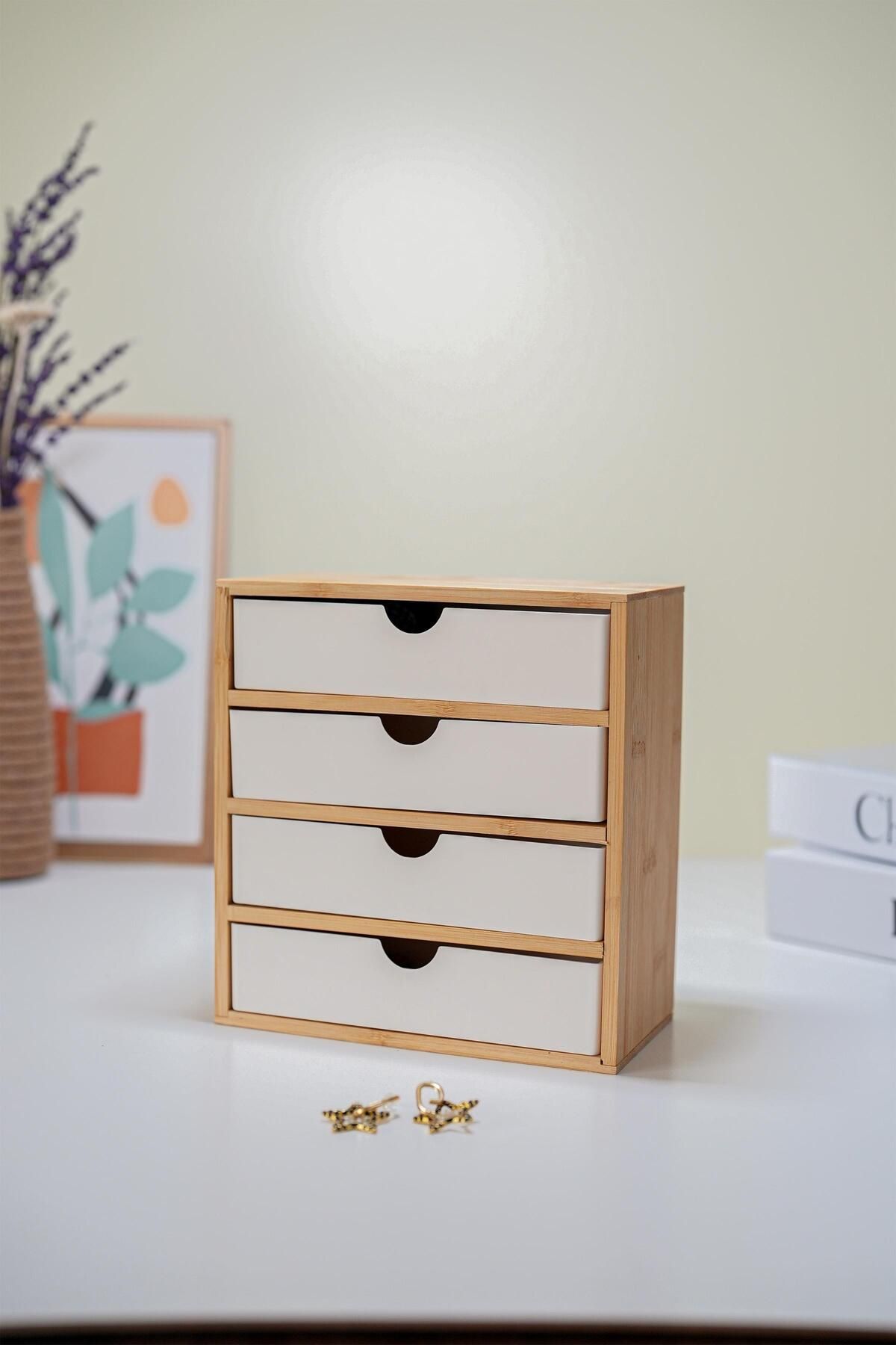 Hayveys home Bambu 4 Çekmeceli Makyaj Aksesuar Düzenleyici Organizer