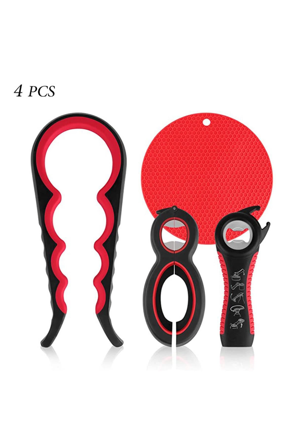 Choice-4pcs Set Jar Opener For Multifunctional 6-in-1 Bottle Opener Jar Lids Opener, 4-in-1 Jar Opener And 1