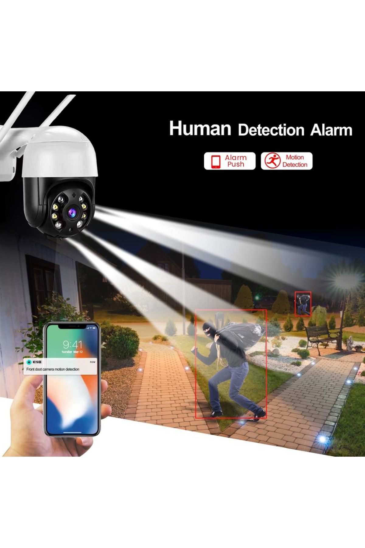 Choice-كاميرا IP خارجية PTZ واي فاي بدقة 4K ودقة 8 ميجابكسل ومقبس الاتحاد الأوروبي بدون بطاقة 4 مم وتقريب رقمي 4 مرات واكتشاف الإنسان بالذكاء الاصطناعي وكاميرا لاسلكية C 5