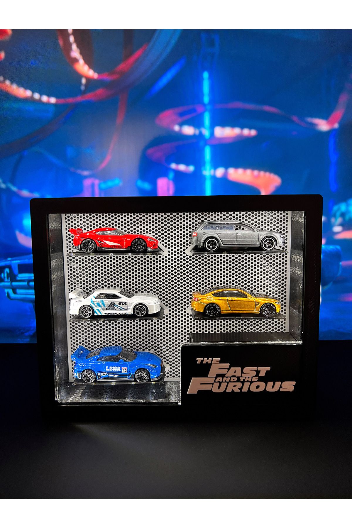 جعبه نمایش نورانی 5 تایی خودروهای Fast & Furious مقیاس 1/64 - مناسب کلکسیونرها (بدون خودرو) Figure Mood