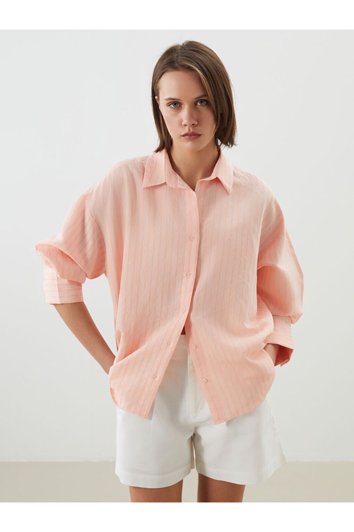 LC Waikiki Yeni Sezon Cizgili Oversize Poplin Kadin Gomlek - S5KI73Z8