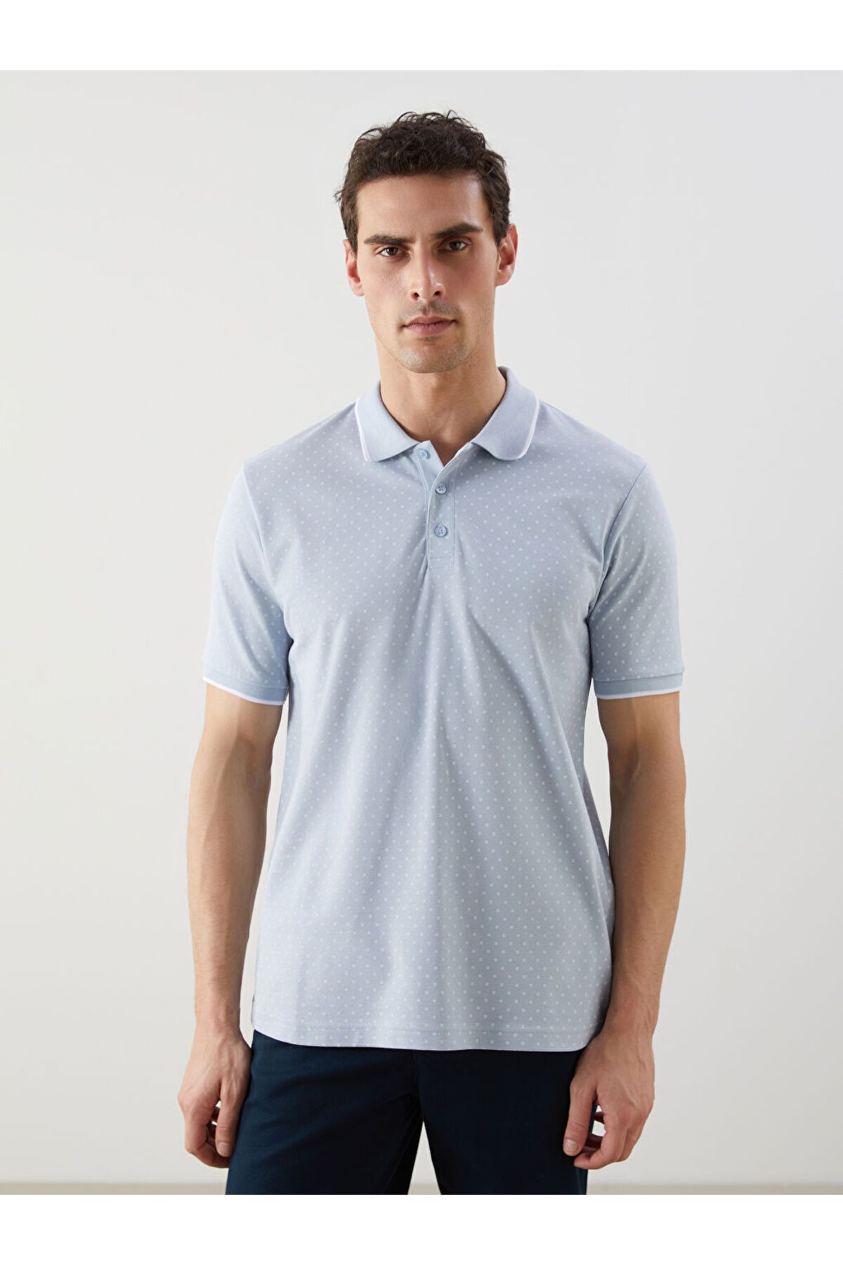 LC Waikiki Classic Mavi Polo Yaka Kısa Kollu Desenli Pike Erkek Tişört