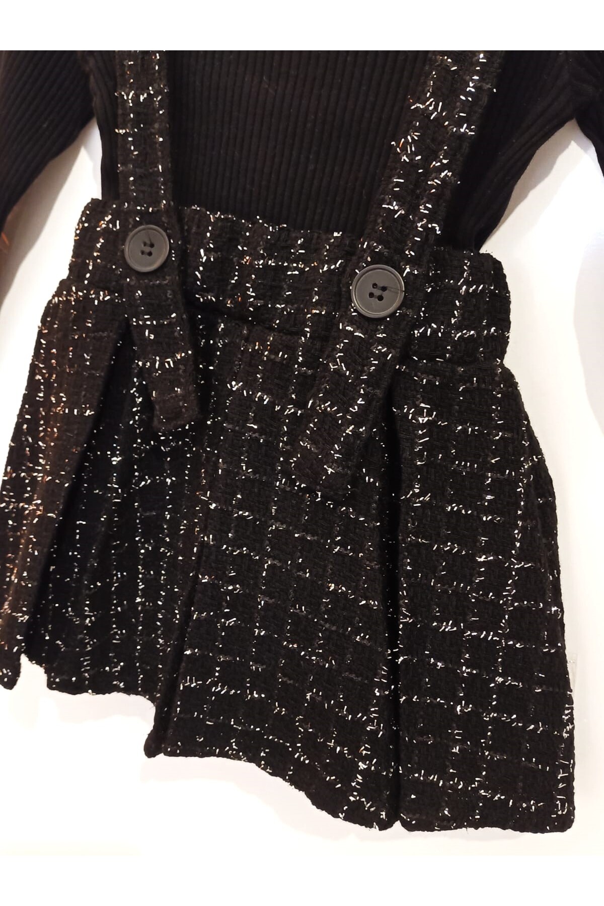 Happy Kids (9Ay-5Yaş Arası)Kız Çocuk Kendinden Simli Piliseli Salopet Jile Elbise-Kaşkorse Fitilli Body(2'li) fotoğrafı 6 (önizleme)