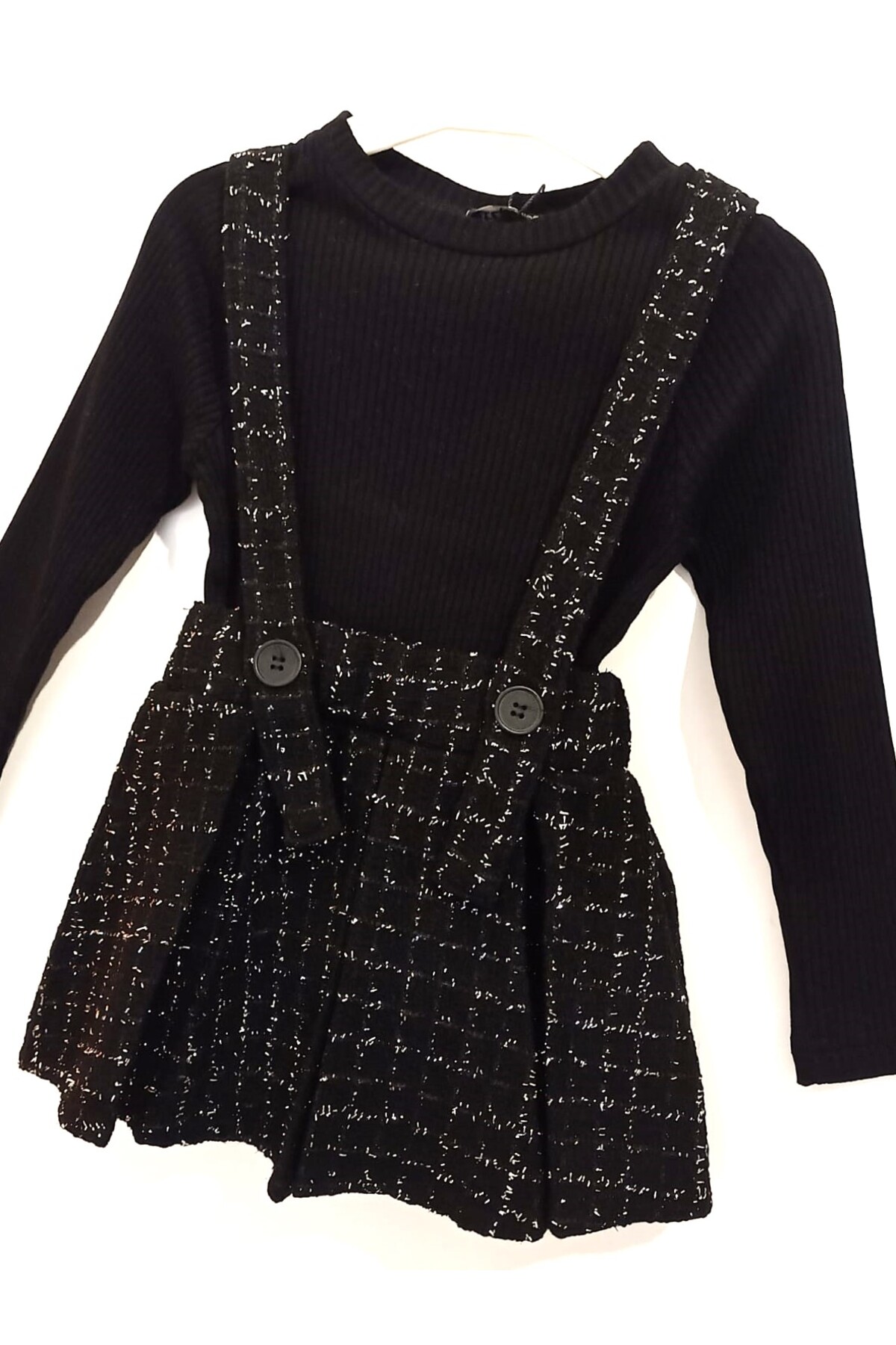 Happy Kids (9Ay-5Yaş Arası)Kız Çocuk Kendinden Simli Piliseli Salopet Jile Elbise-Kaşkorse Fitilli Body(2'li) fotoğrafı 3 (önizleme)