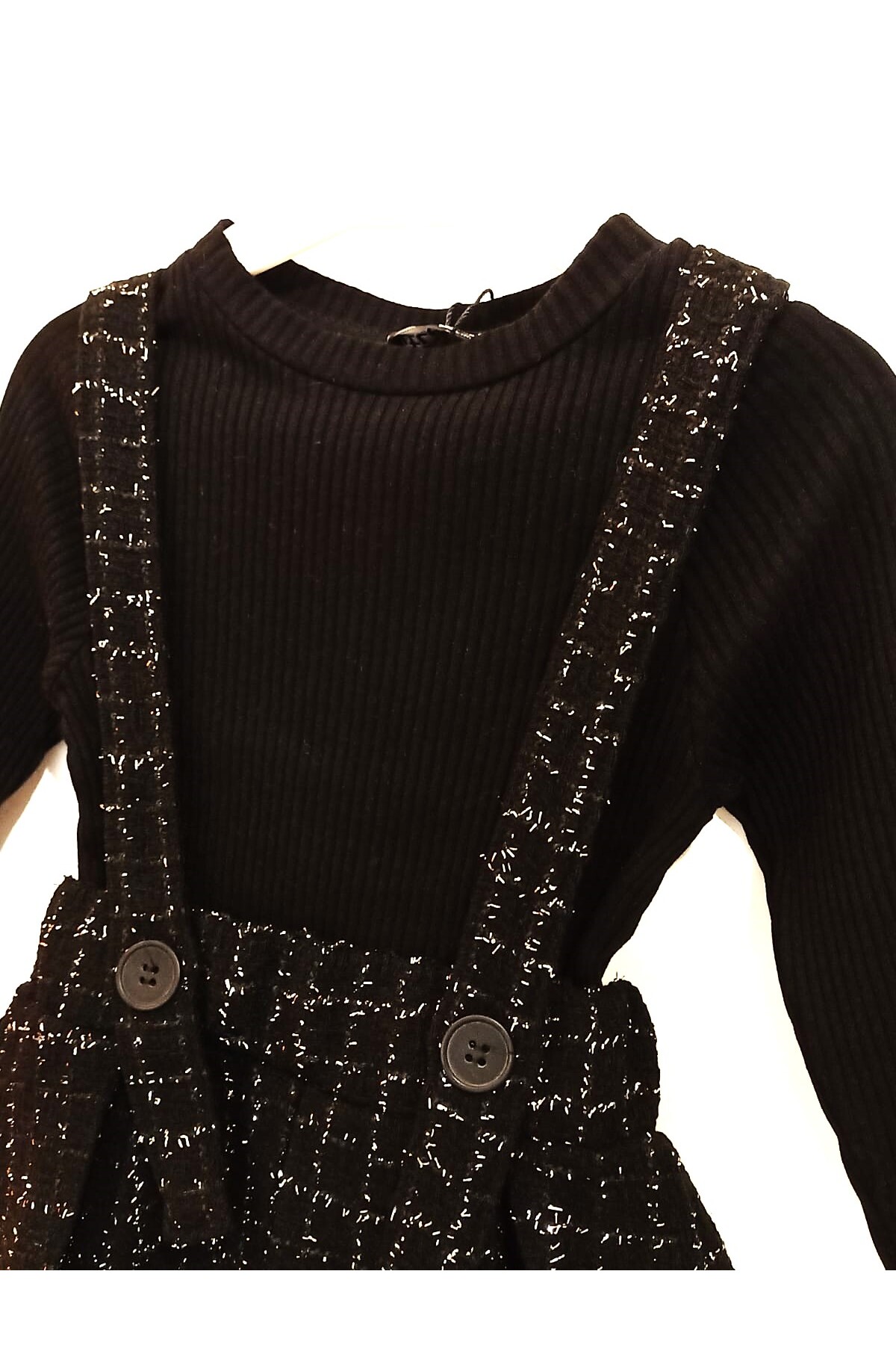 Happy Kids (9Ay-5Yaş Arası)Kız Çocuk Kendinden Simli Piliseli Salopet Jile Elbise-Kaşkorse Fitilli Body(2'li) fotoğrafı 4 (önizleme)