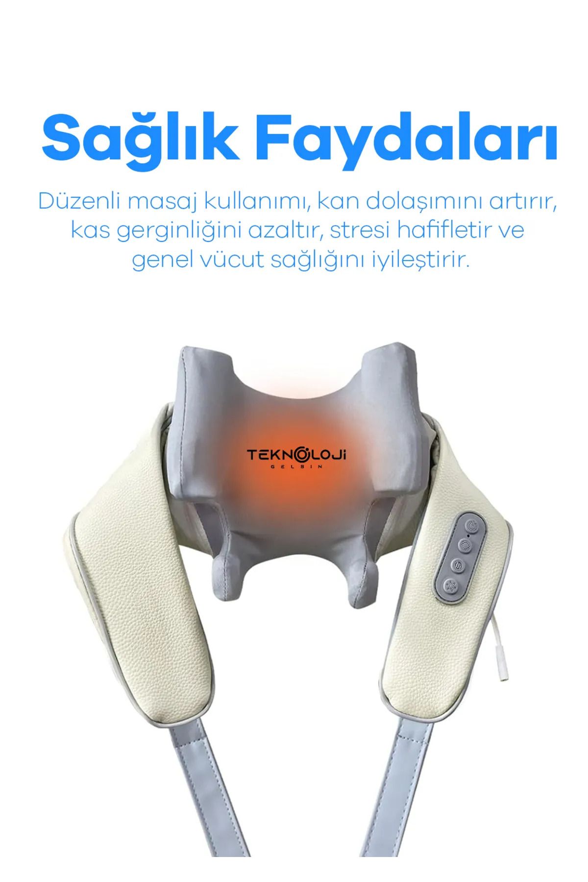 Eymen&Meva 4D Şarjlı Ovmalı Isıtmalı Masaj Aleti Insan Eli Yoğurma Hissi Boyun-Sırt Rahatlama Sağlık Faydalı