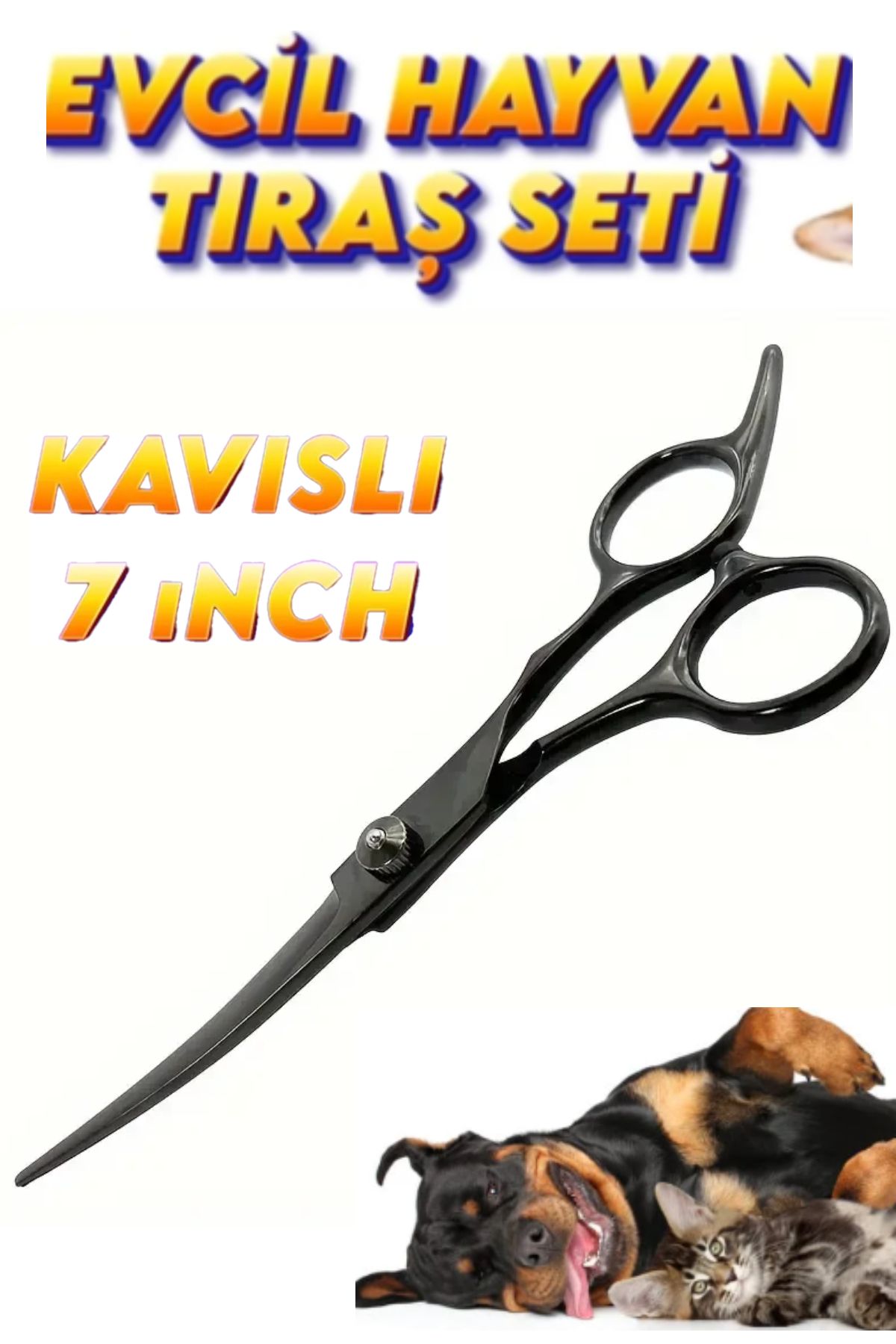 ESENLİWE 7 İnç (Deri Çanta Hediyeli) Siyah Evcil Hayvan Özel Tıraş Kavisli Makas