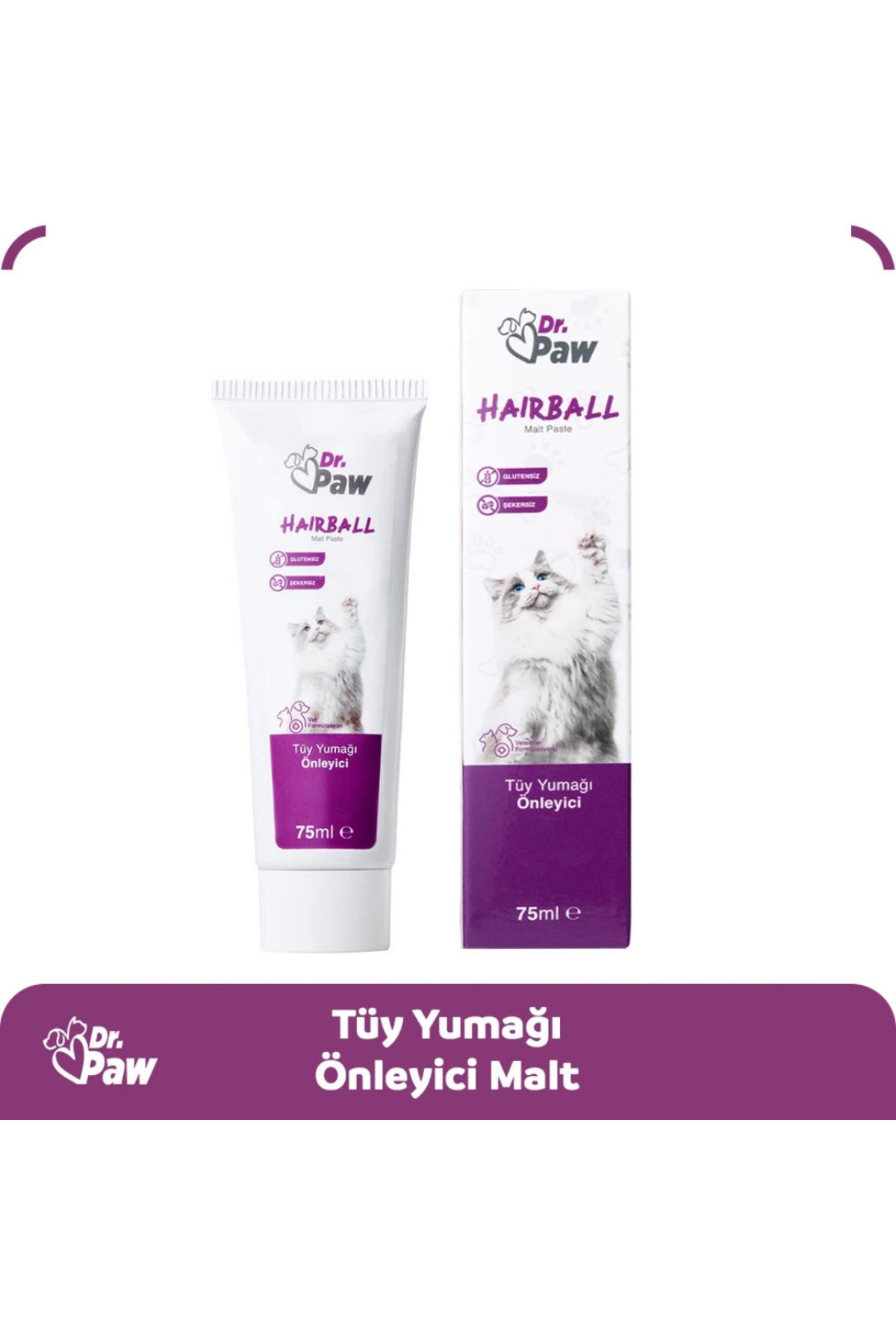 Dr.Paw Hairball Malt Paste: Kediler için Glütensiz ve Şekersiz Tüy Yumağı Engelleyici (100 gr)