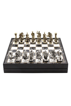 Cooper Chess 36cm Mermer Desenli Ahşap Kutulu | Altın Metal Antik Roma Satran...