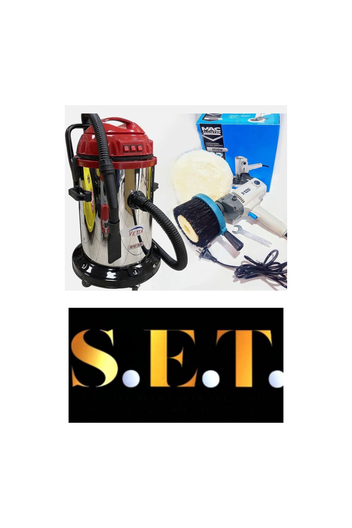 VETTA Set vetta 3 motorlu koltuk yıkama makinesi ve koltuk fircalama makinasi 3600 watt