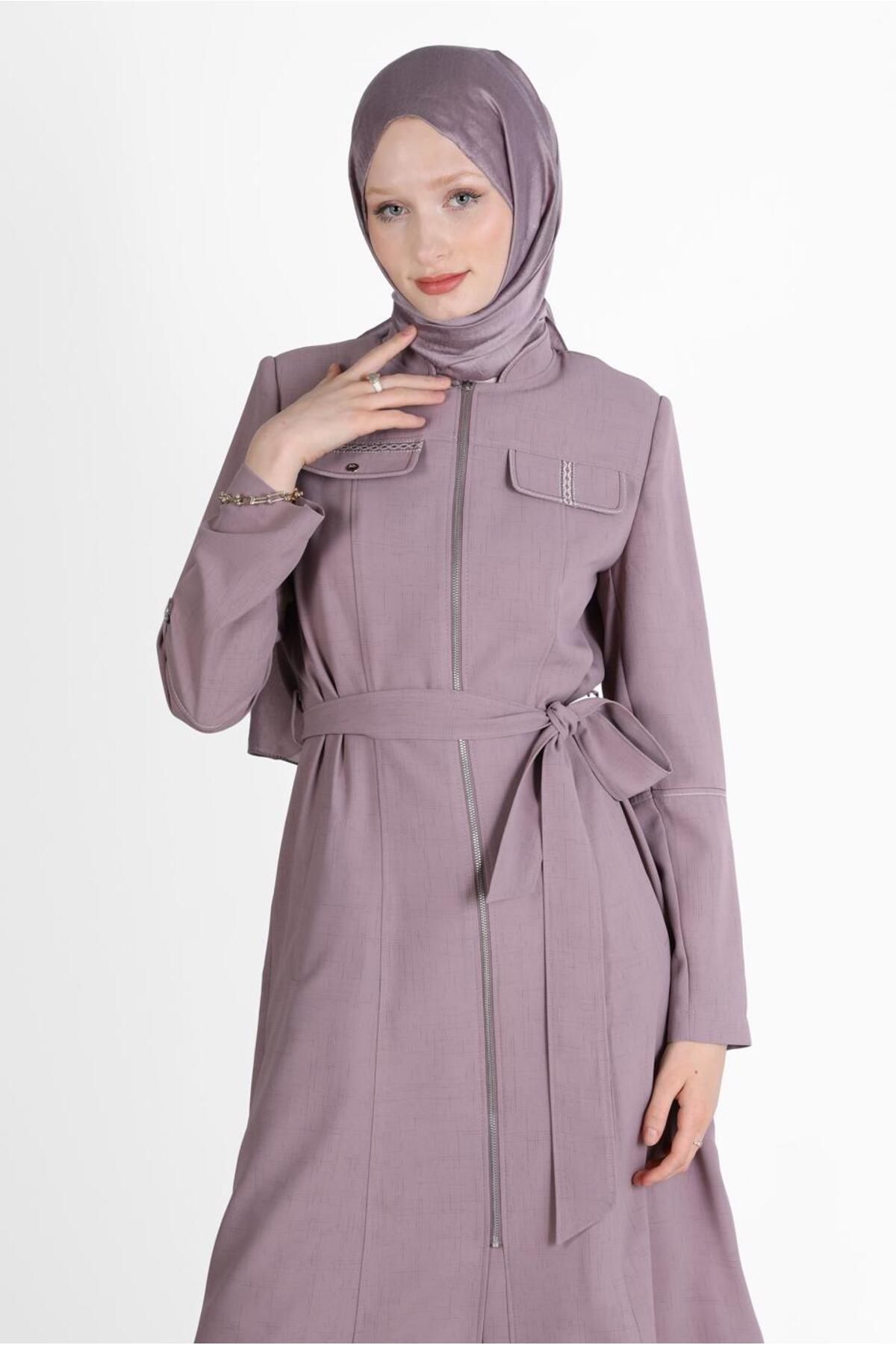 ترنچ کت کمربند منگوله دار 10579 Alvina
