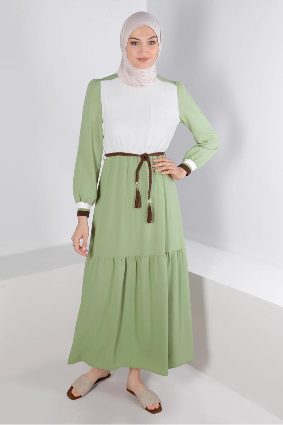 Alvina-42610 Model Two Color Dress with Elastic Waist 1
