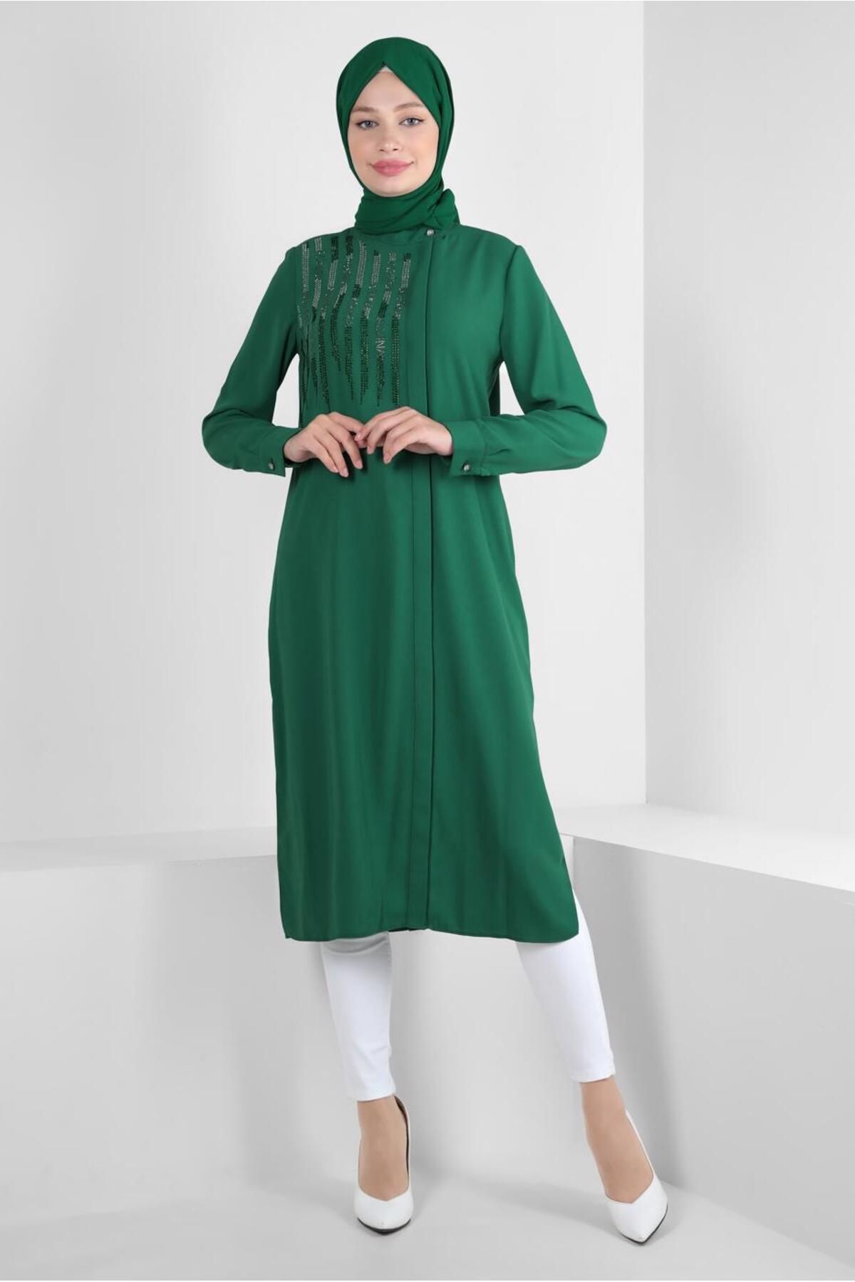 تونیک بلند سنگ دوزی شده با لچک در پهلو 43521 Alvina
