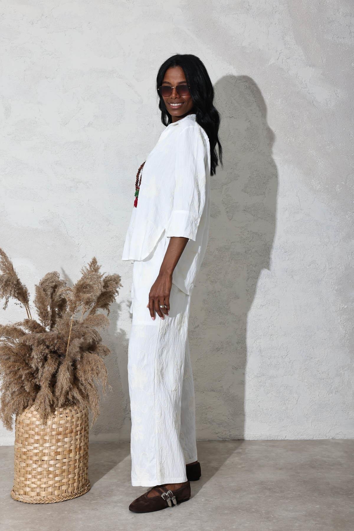 5in1Canpolat-White Embroidered White Shirt-Suit 38367 4
