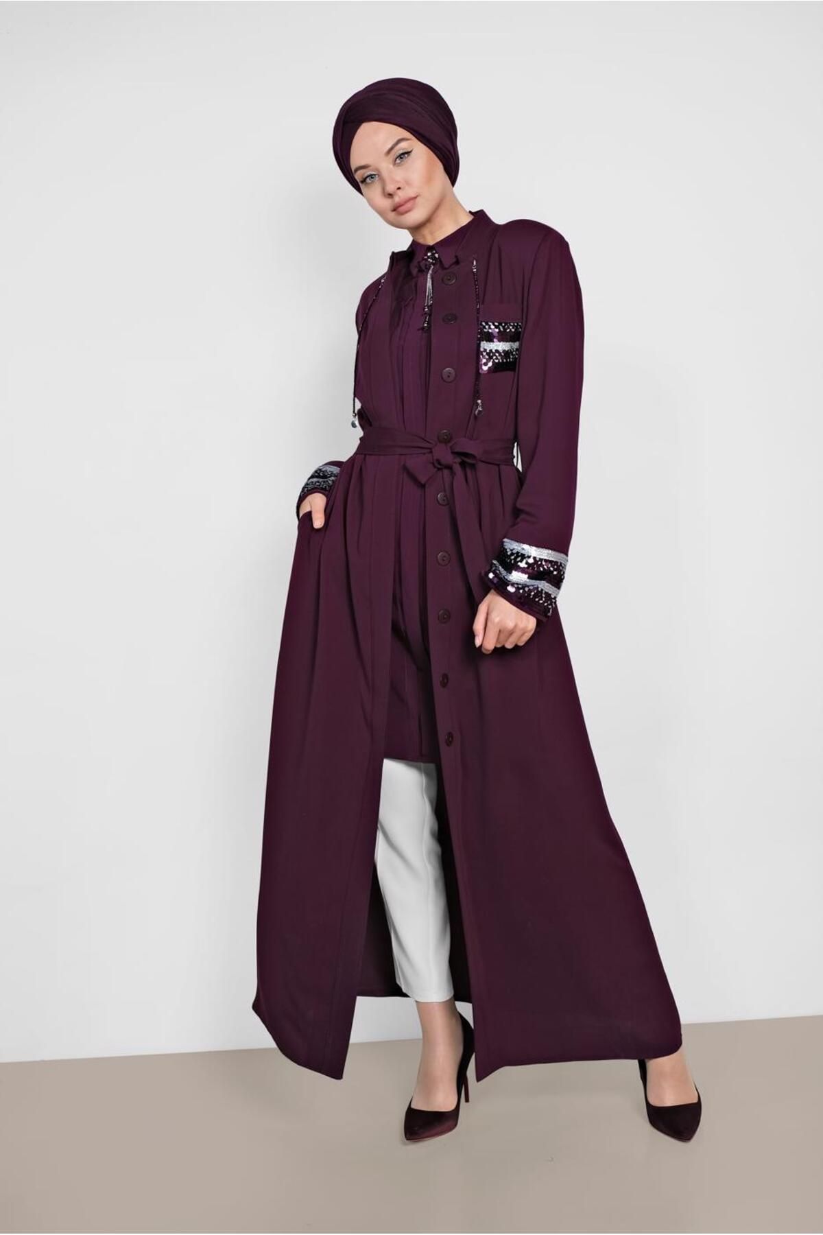 Sequin Detailed Abaya با کمربند 8328 Alvina
