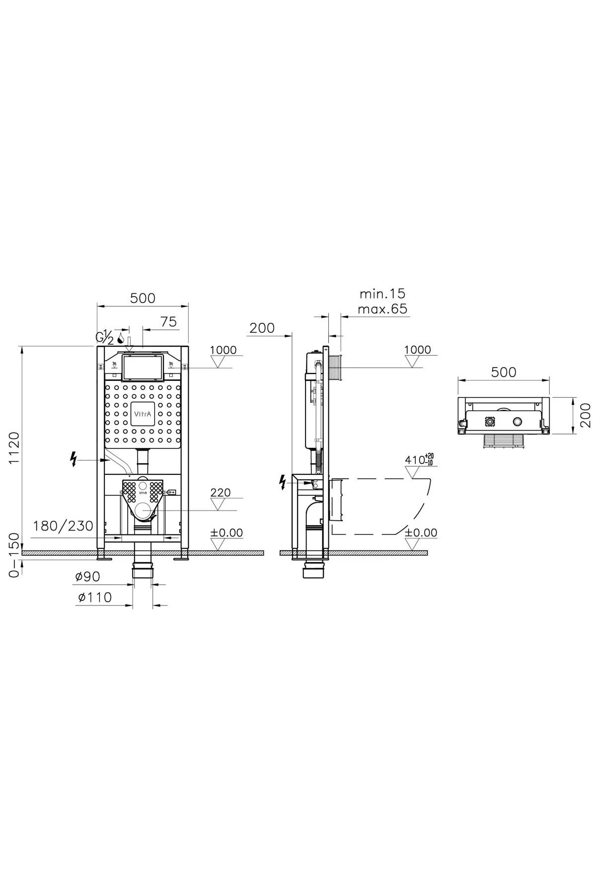 VitrA-Quick-installation concealed WC cistern 3/6 lt for light plasterboard walls, 12cm 2