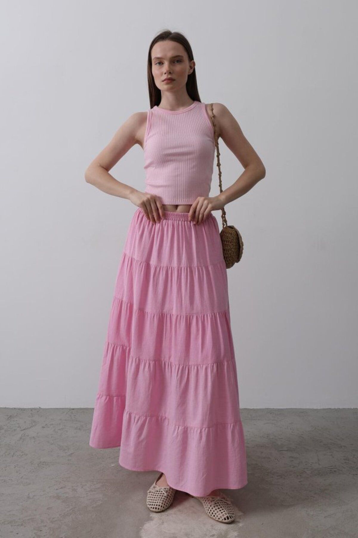 MRA Fashion KAT KAT KETEN ETEK - Şeker Pembe