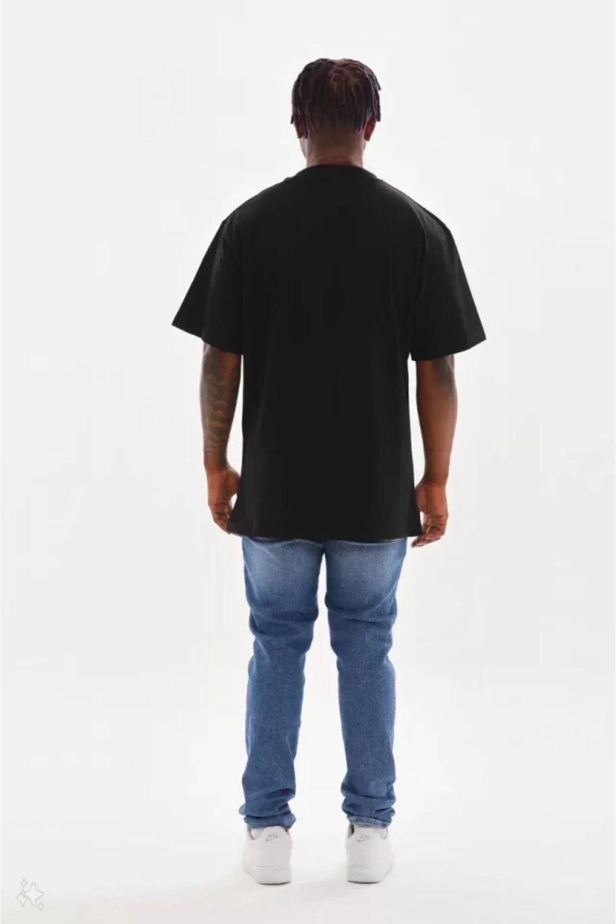 Albayrak Unisex Kuşgözü Detaylı Baskılı Oversize T-Shirt - Siyah