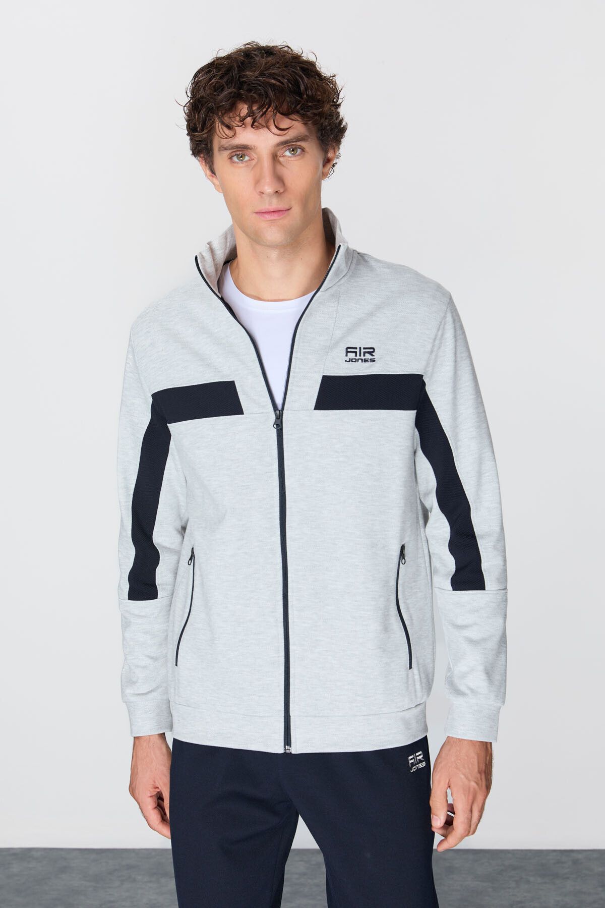 ست گرمکن مردانه GRAY LACIVERT SUREFACE TEXTURED TEXTUED FIT EMORIODERY TRACHISTEN 85248 Air Jones