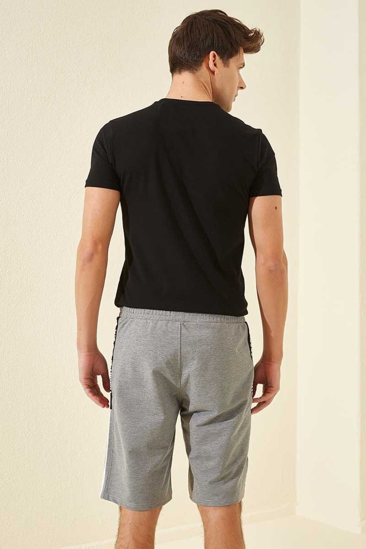 TOMMY LIFE-Pantaloni scurți cu imprimeu gri Melange pentru bărbați - Dungă laterală, potrivire standard - 81145 3