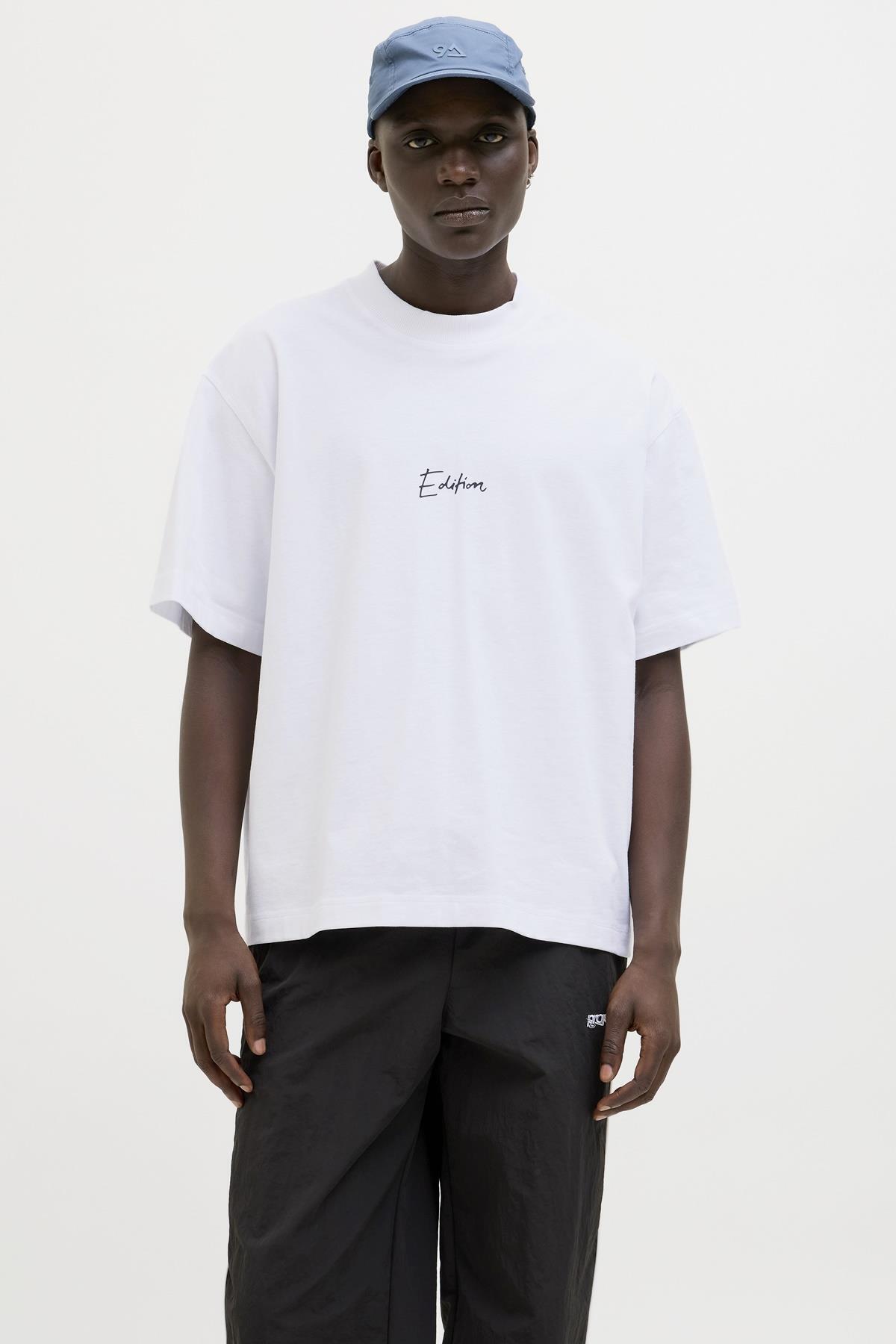 Jack & Jones-Tricou alb pentru bărbați Dynamic Script ( 12273310 -BW) 1