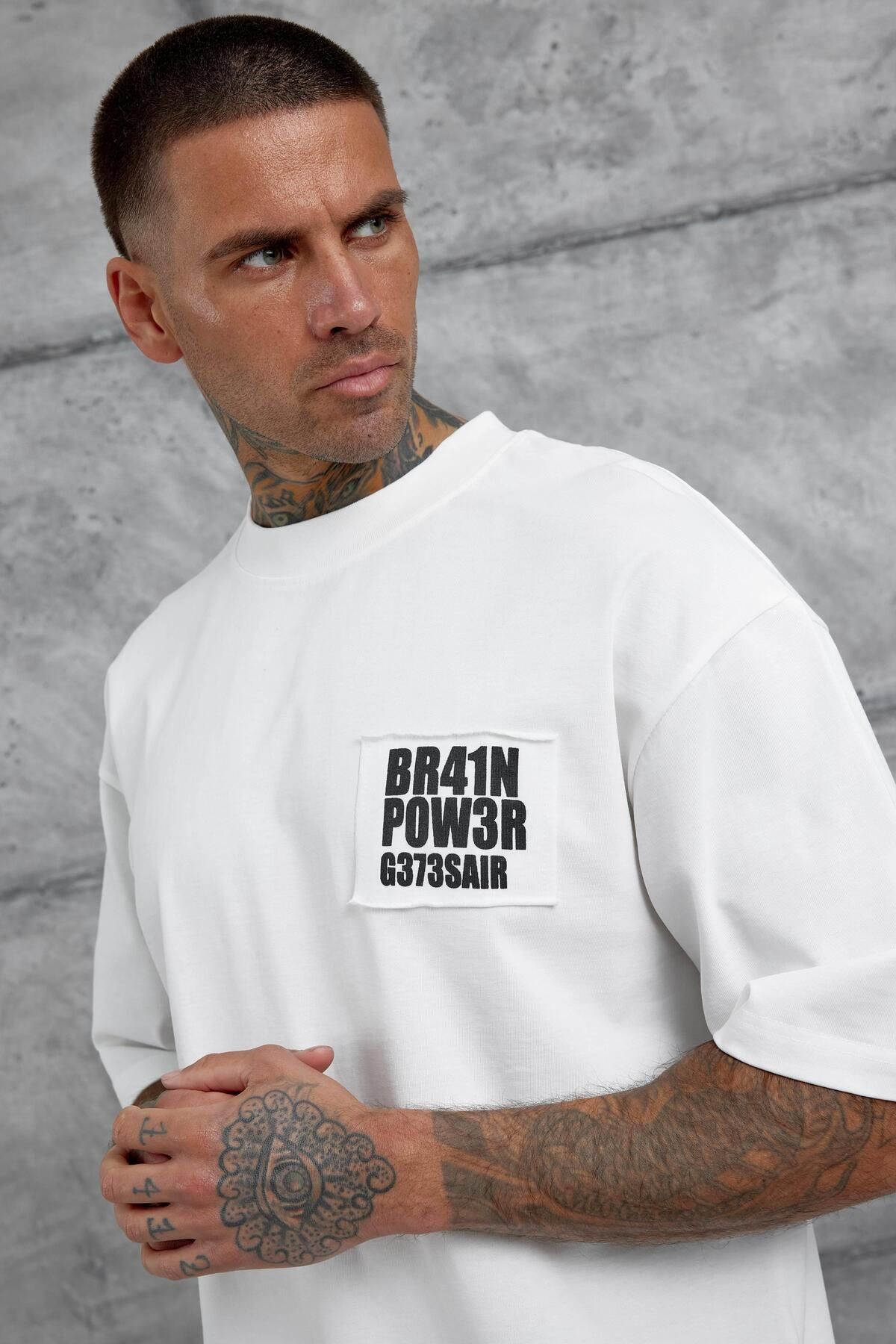 NOMARC-White Br41N Pow3R Written Oversize Tshirt 4