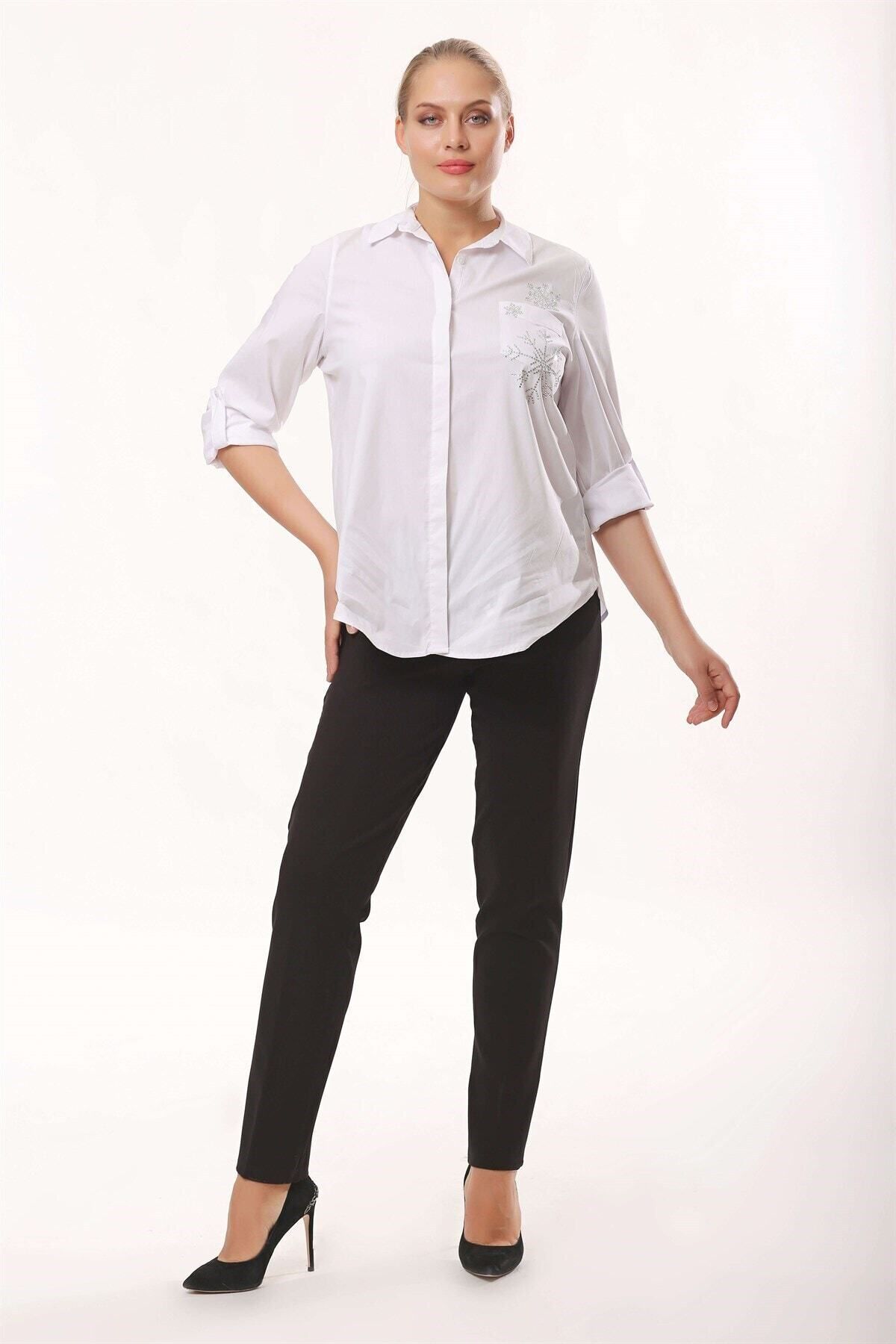 SERTUĞ-Black Trousers with Elastic Waist and Back Corsage 4