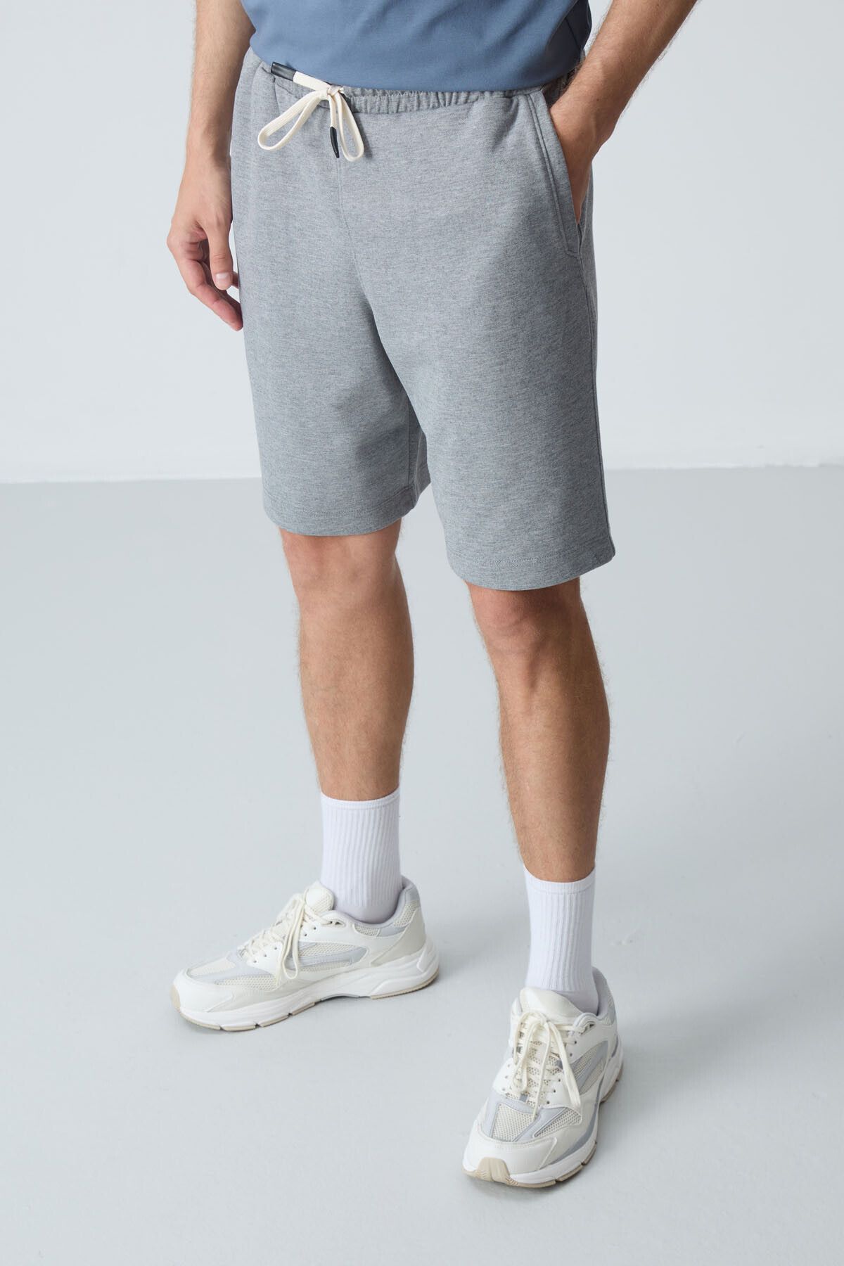 AIR JONES Pantaloni Scurți De Bază Pentru Bărbați - Melange Gri, Textura Moale Groasă, Potrivire Standard - 81275 Masculin - 2XL