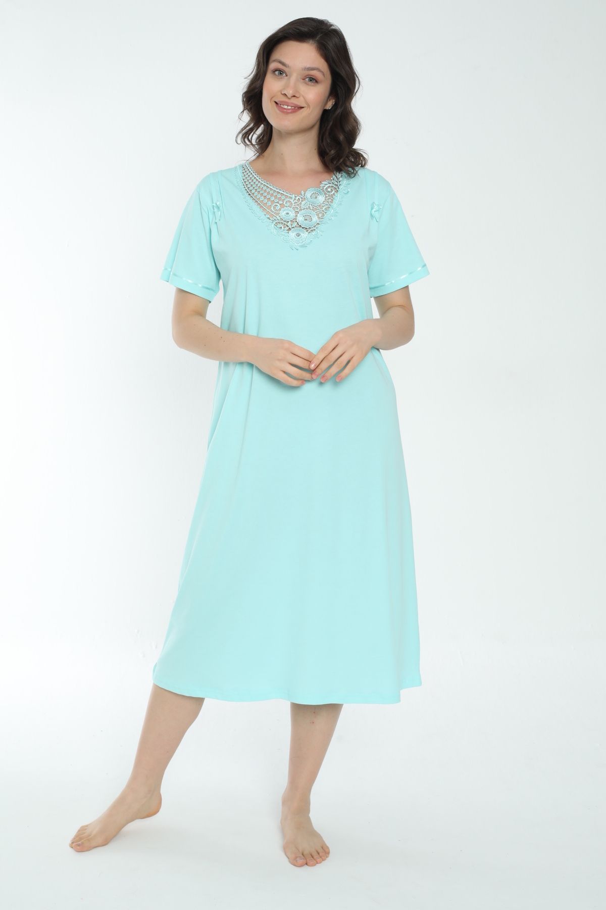 MİSS LOLİTA-Women's 100% Cotton Short Sleeve Midi Length Nightgown 537 2