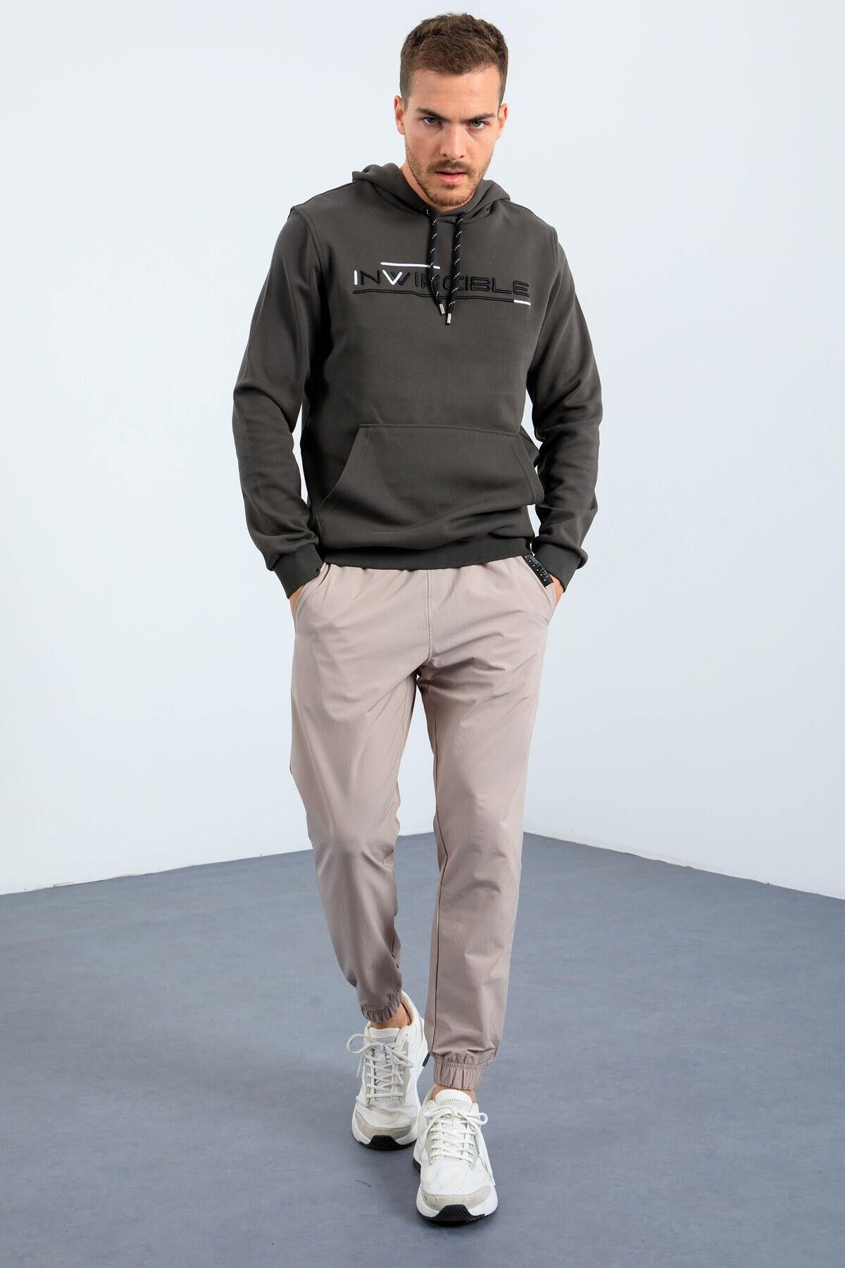 TOMMY LIFE-Men's Hooded KHaki Sweatshirt - Kangaroo pocket, Standard Fit - 87883 2