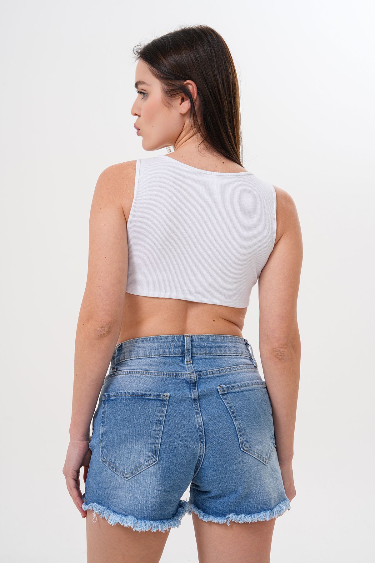 JANSO GROUP-- PANTALONI SCURT DE BLUZĂ DE CULOARE ALBASTRU DE FEMEI BUMBAC Lycra 4