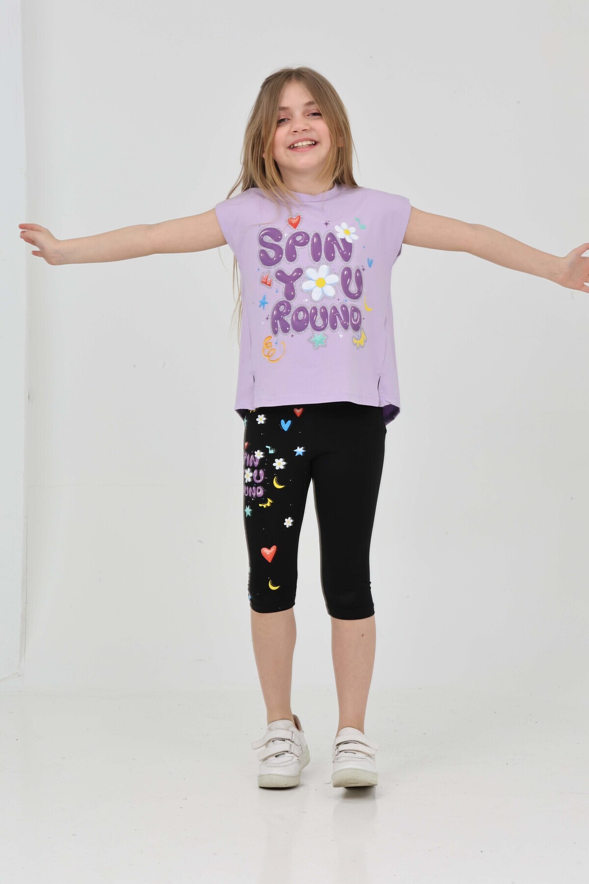LupiaKids-Butterfly Printed Girl's 2-Piece Set - T-Shirt & Leggings - Lilac & Black Summer Comfortable Combination 5