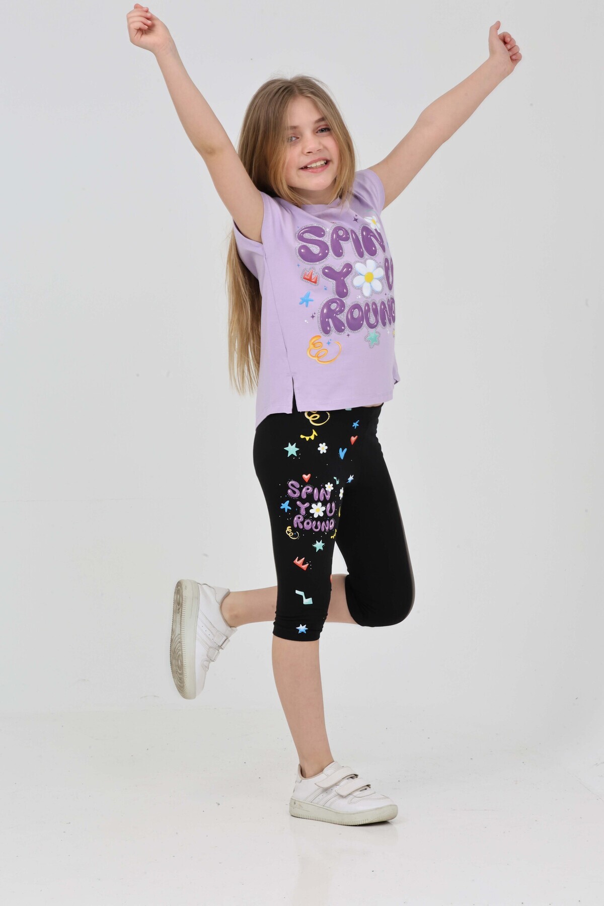 LupiaKids-Butterfly Printed Girl's 2-Piece Set - T-Shirt & Leggings - Lilac & Black Summer Comfortable Combination 4