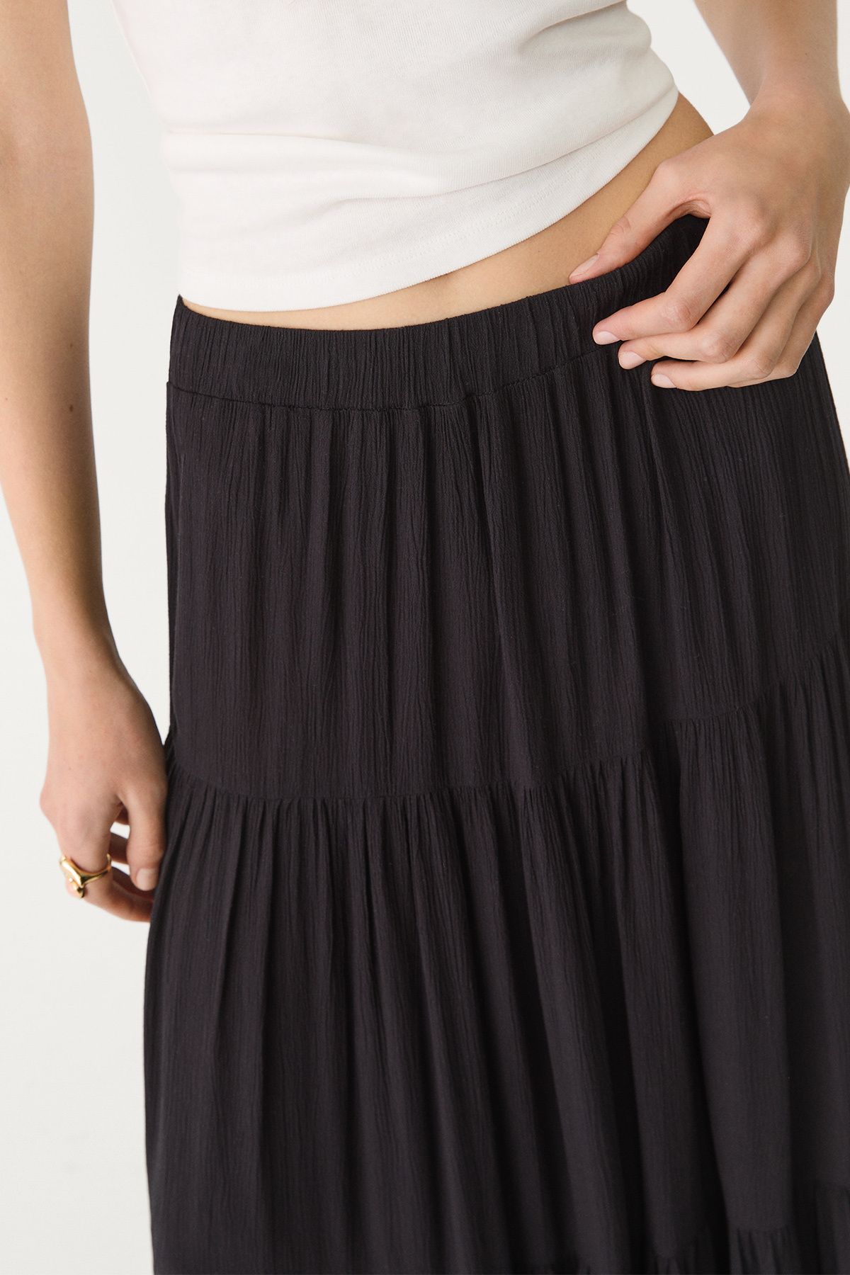 Stradivarius-Ribbed Midi Skirt Linen Effect 5