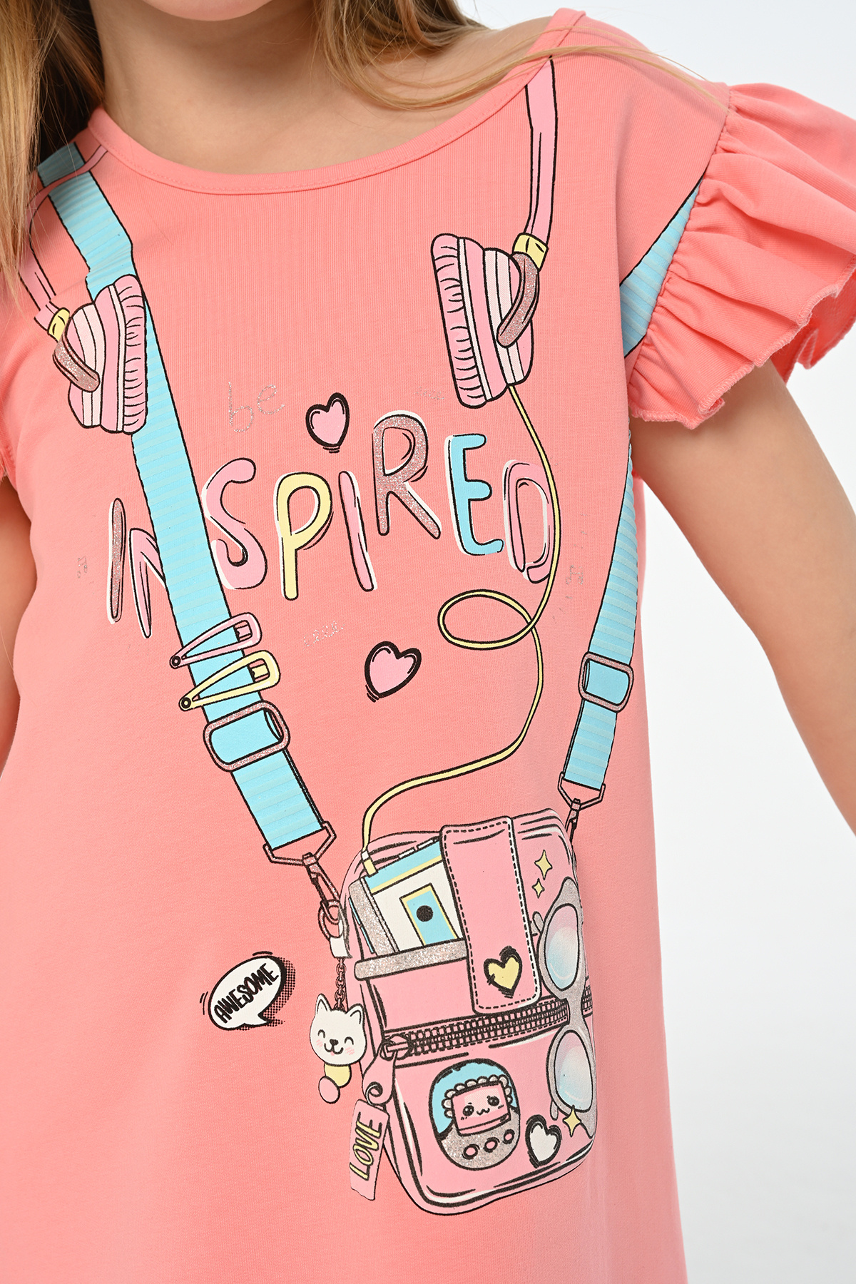 LupiaKids-Rabbit Print Girl's Dress - Pink Short Sleeve Summer Comfortable Dress 4