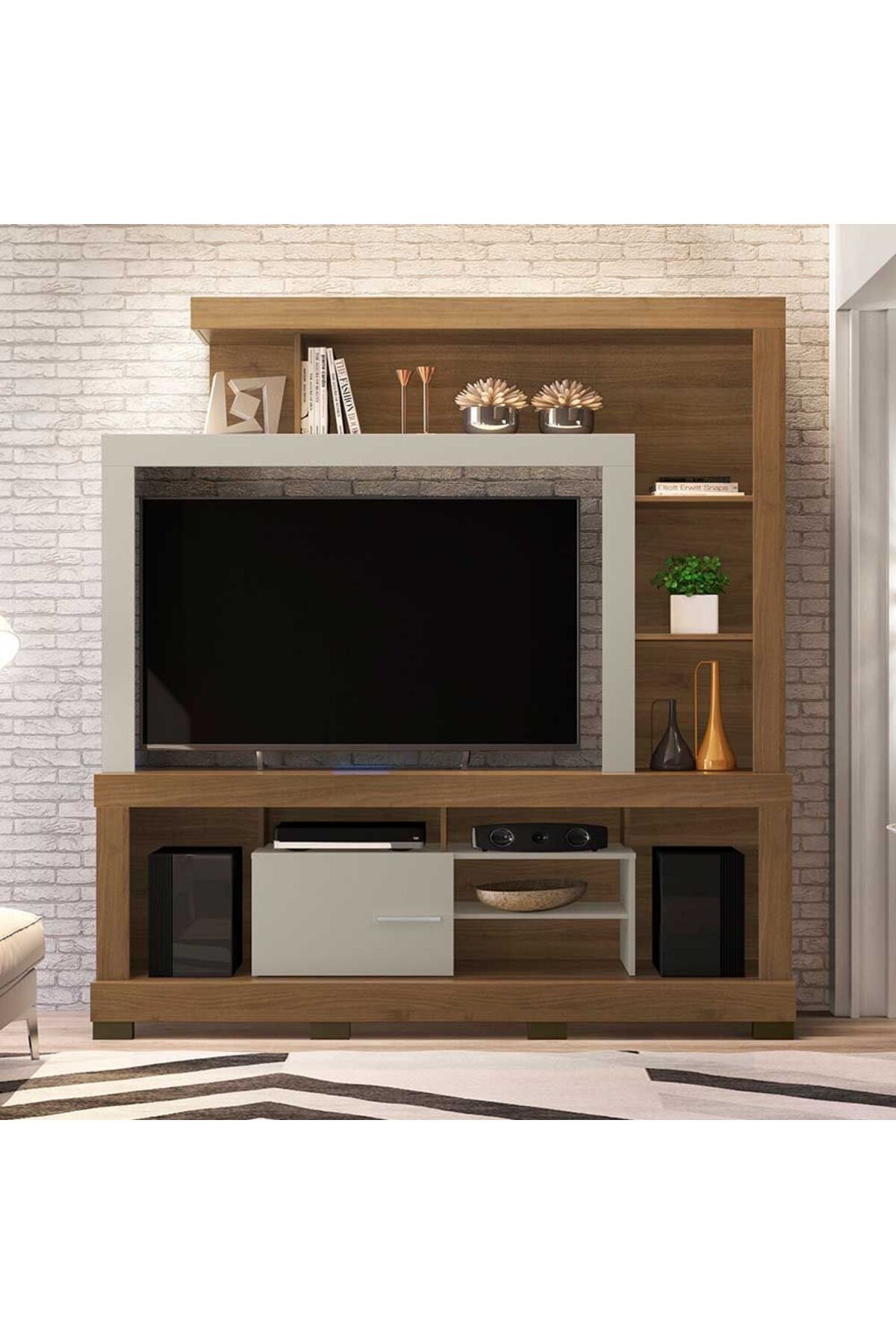Danube Home-Ipanema Entertainment Center For TVs up to 55 Inches - Almond/Off White L180xW40xH187cm 2