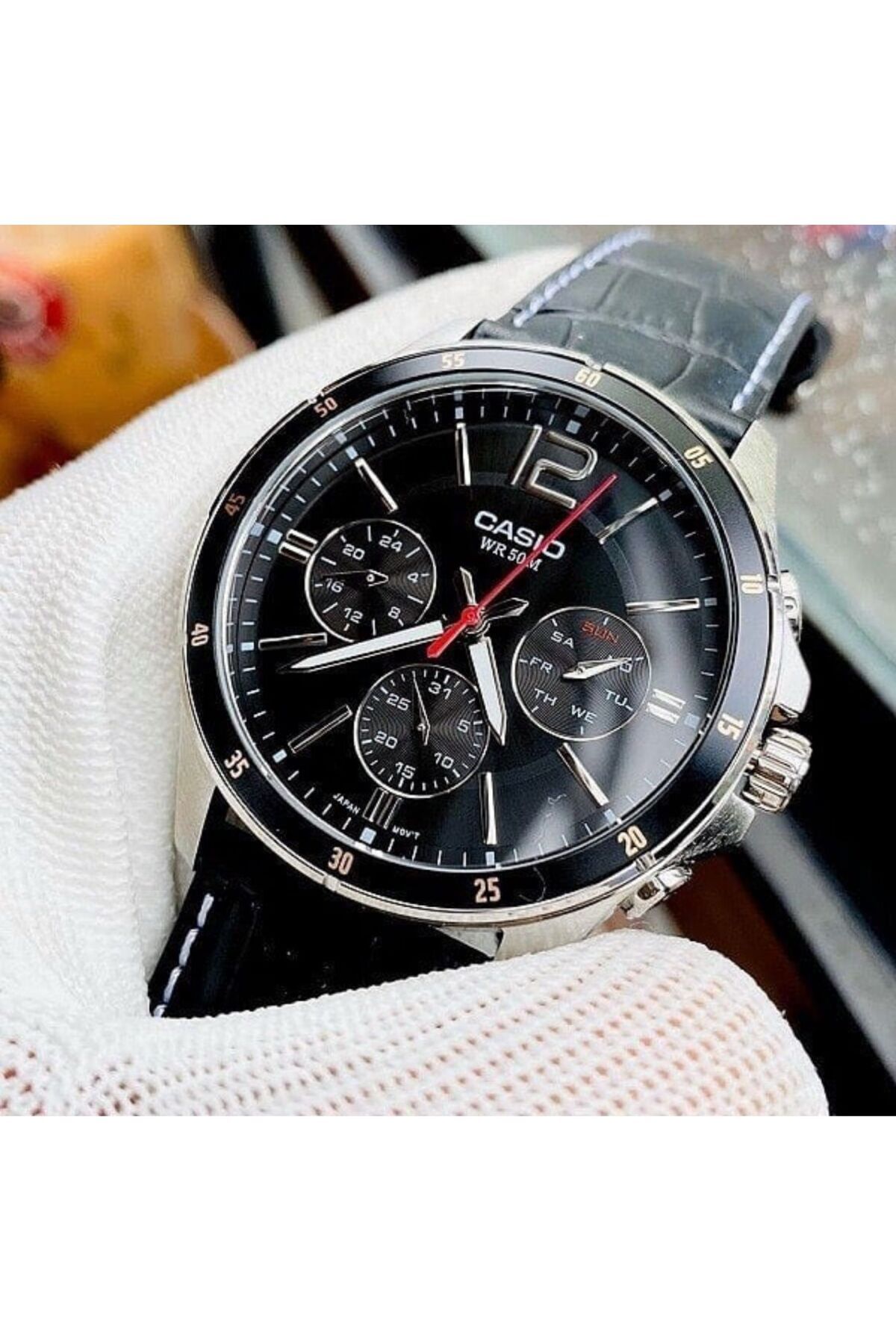 Casio-Mtp-1374l-1avdf 44mm Analog Quartz Watch With Leather Strap - Black 4