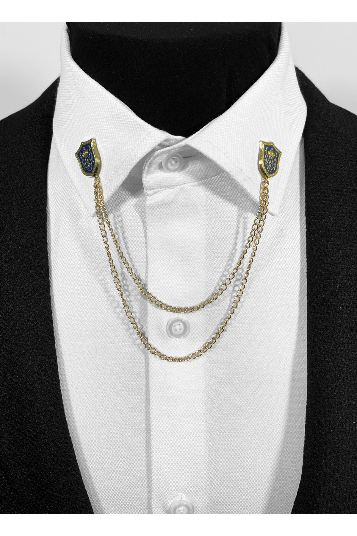  سنجاق یقه/زنجیر یقه پیراهن پددار سرمه‌ای به شکل نشان سلطنتی طلایی رنگ
