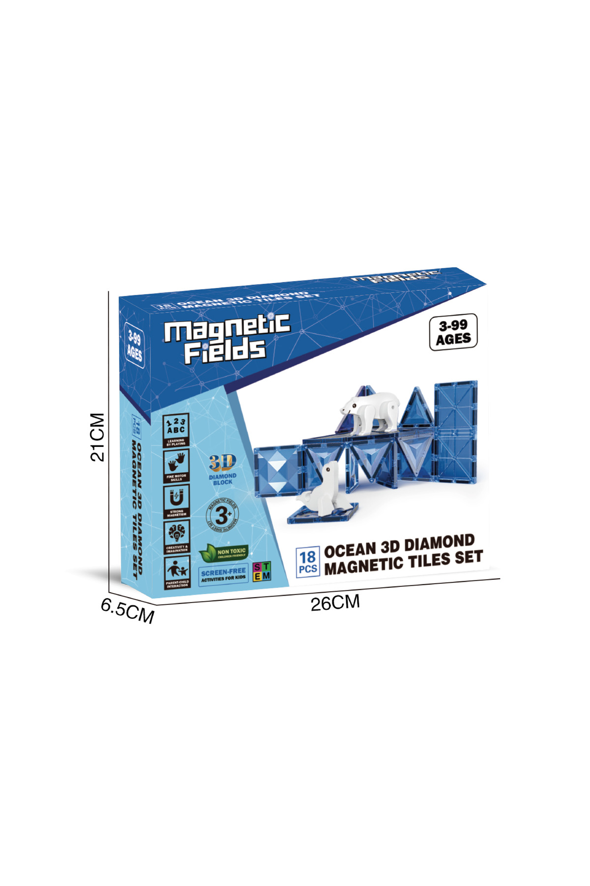 سِت کاشی‌های مغناطیسی الماس ۳ بعدی اقیانوس – ۱۸ تکه