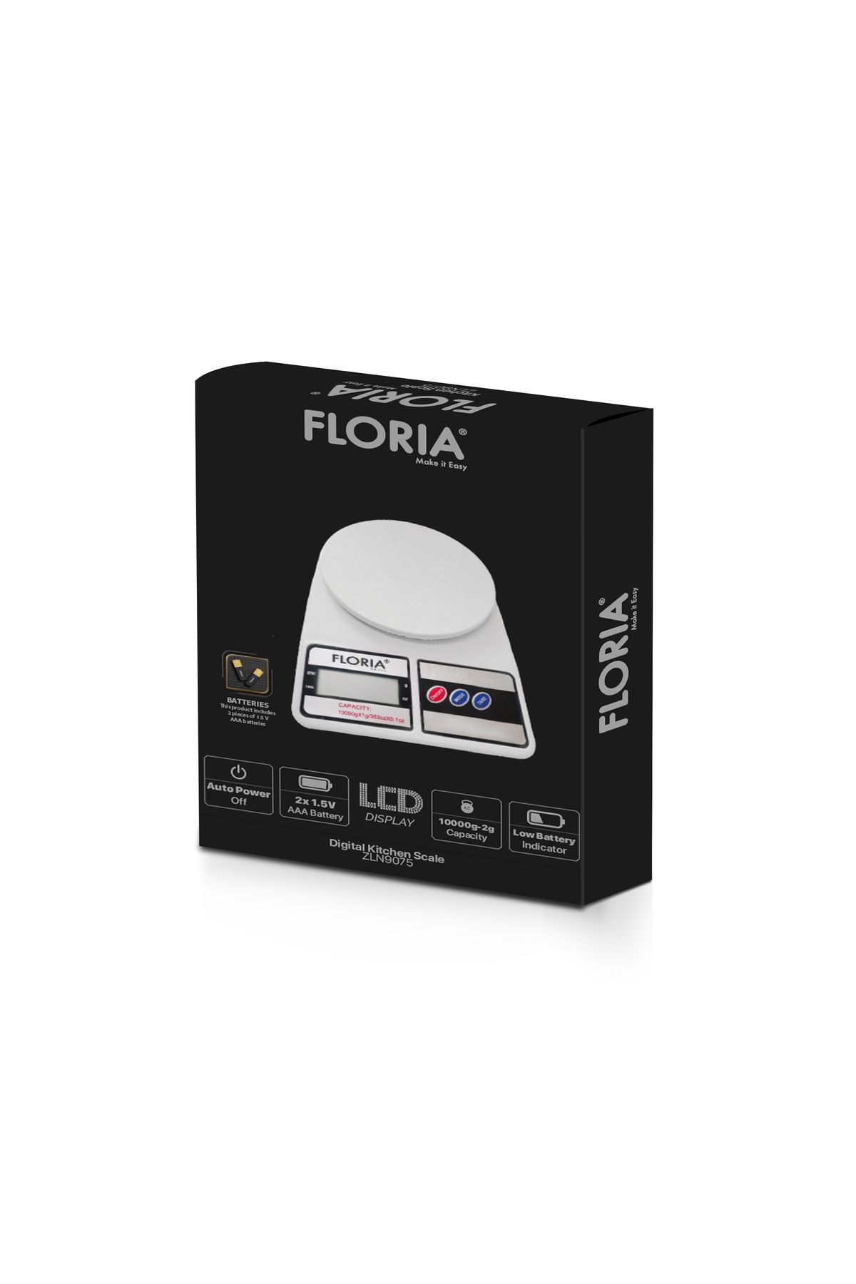Floria-Cantar de bucatarie digital ZLN9075, Capacitate 2g-10.000g, Display LCD, Maxim 10kg 2